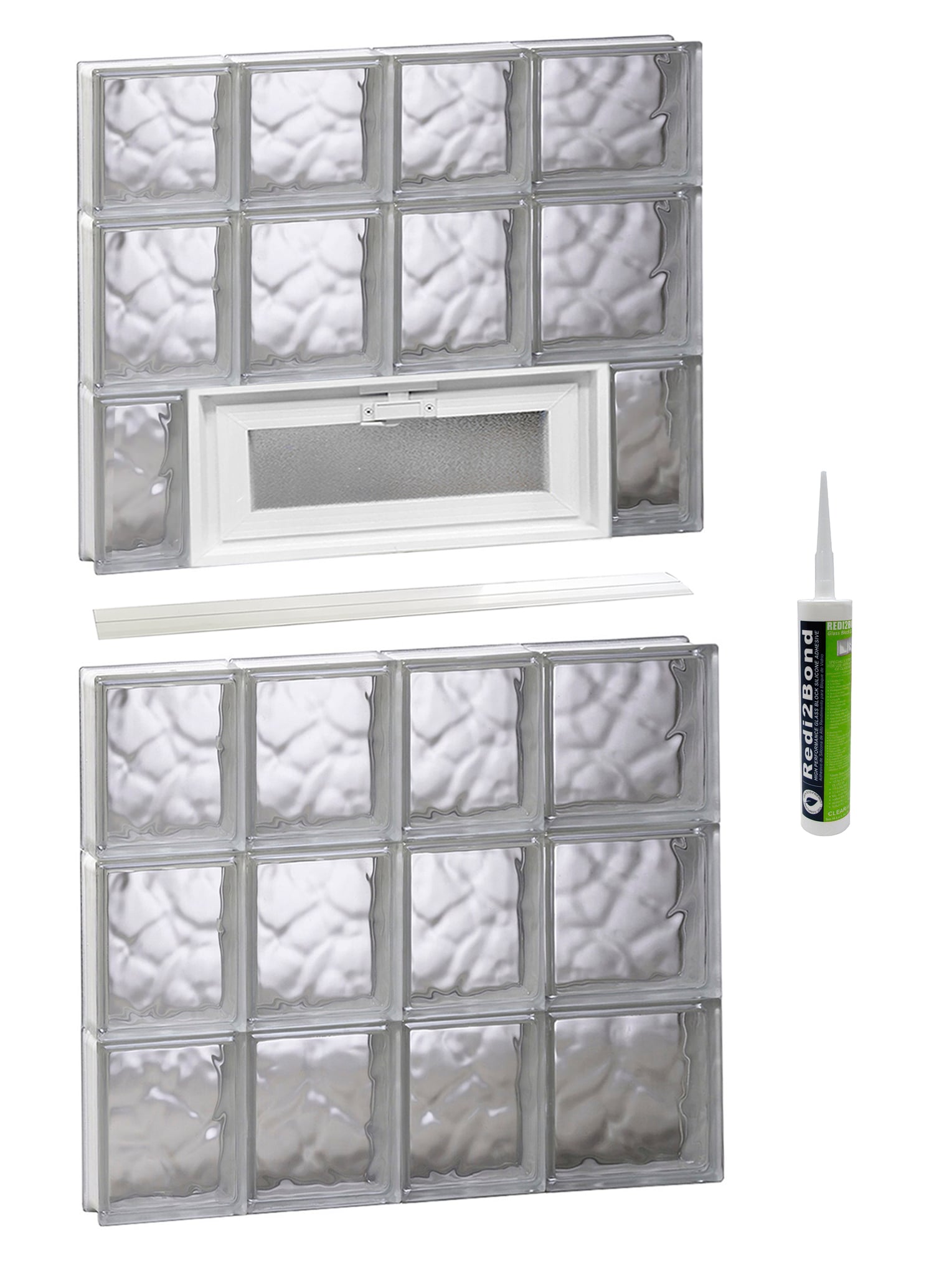 REDI2SET V2646DC Wavy Glass 25-in x 44-1/2-in Frameless Replacement Vented Glass Block Window
