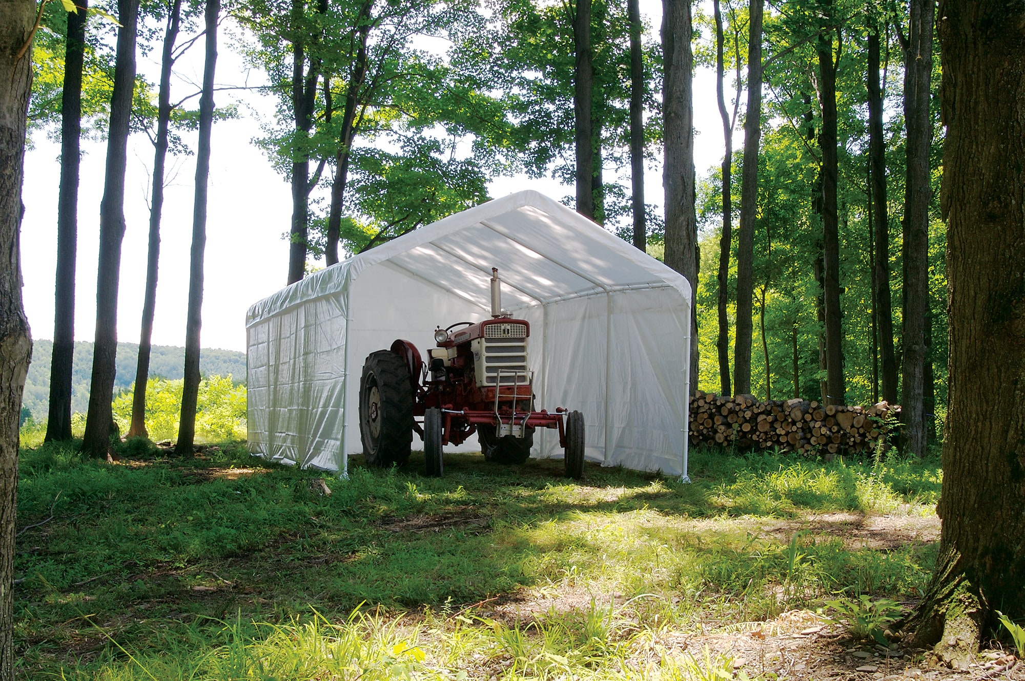 White 12 x 20 ft. Canopy Enclosure Kit with Zippered Door