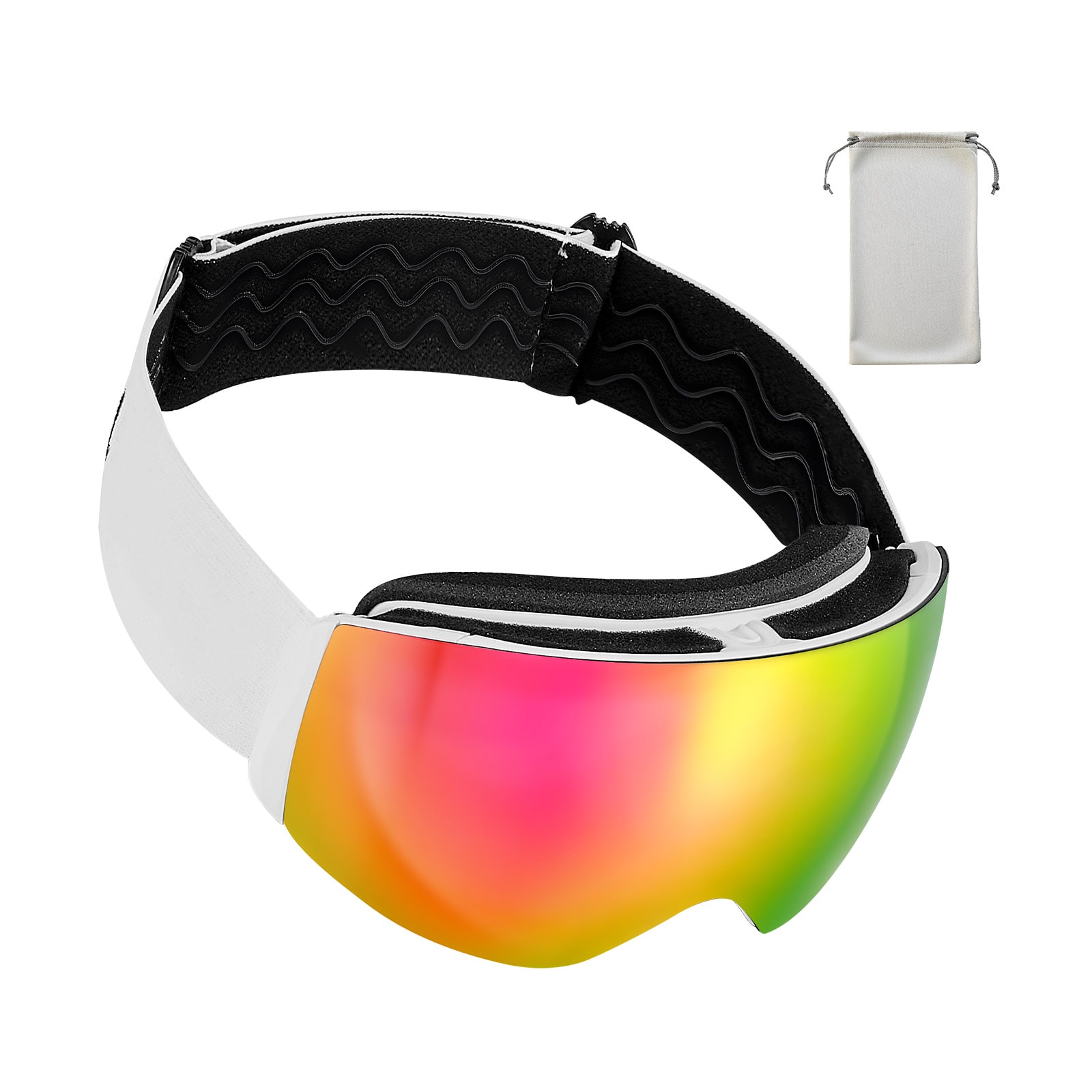 GIVIMO Frameless Spherical Snow Goggles - OTG Anti-Fog Ski Goggles with Pink Revo Coating Detachable Spherical Lens TPU Mount and Helmet Strap