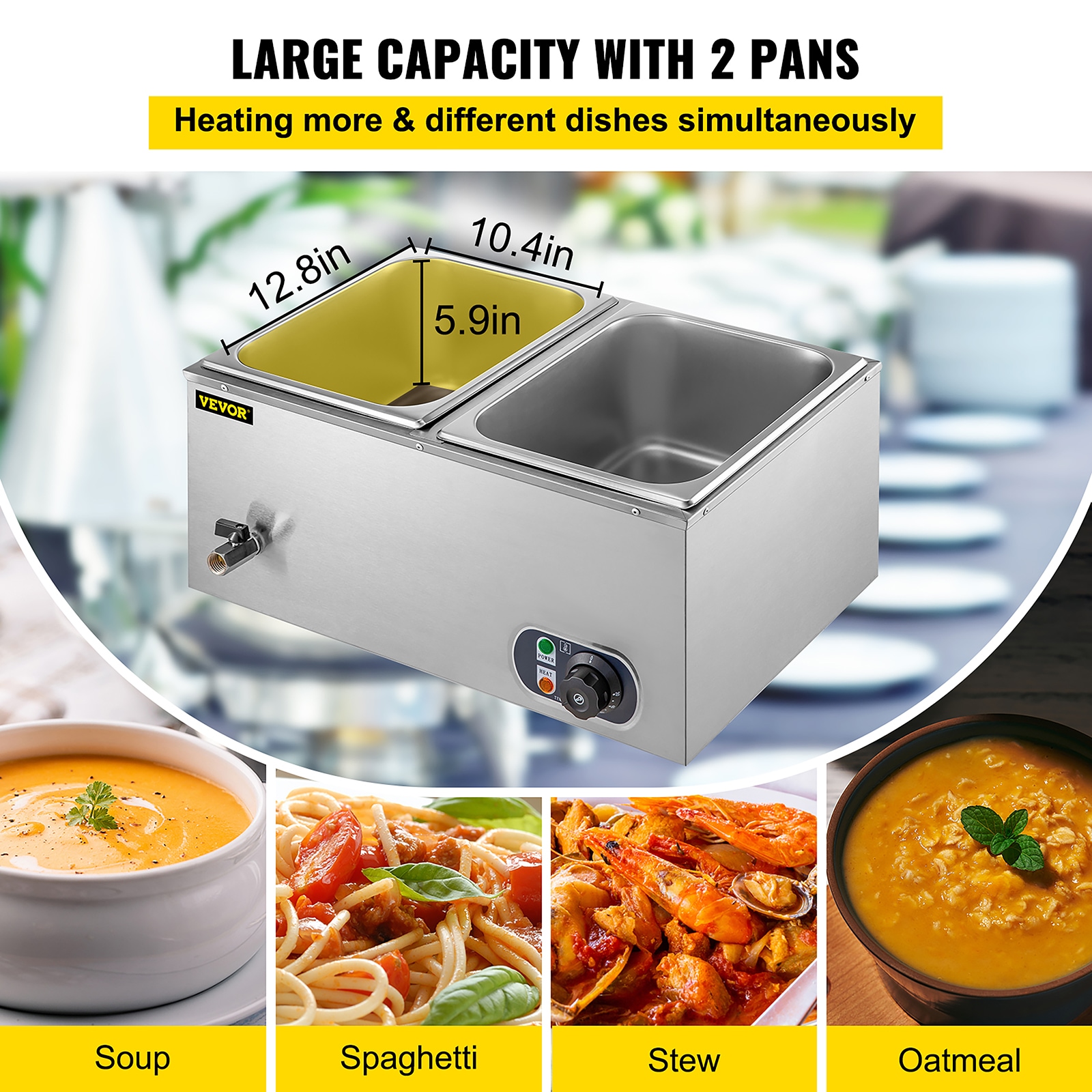 1200w Commercial Food Warmer With Dual 7l Pots Countertop