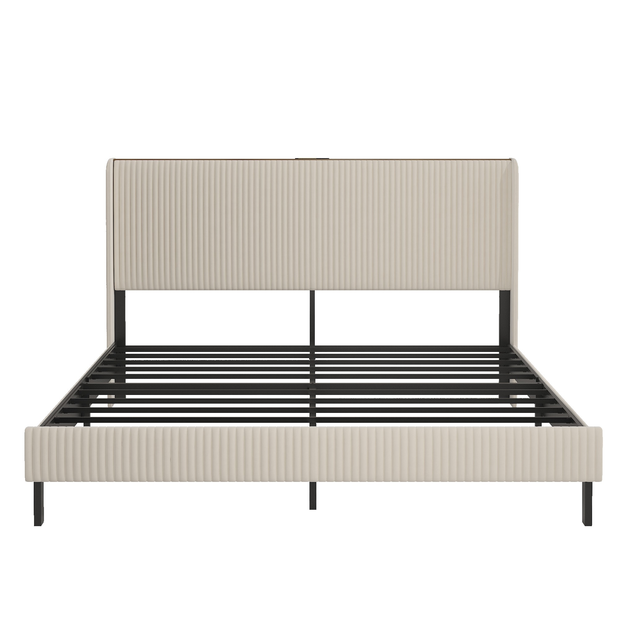 Bybafun YD7500014 King Beige Metal Bed Frame with Headboard