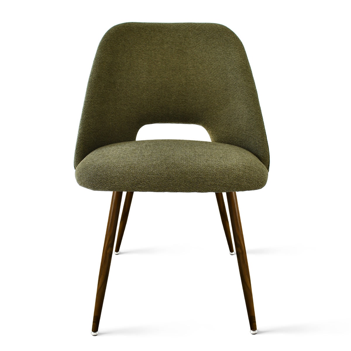 Maison Boucle EDWIN-CHAIR-GREEN Green Upholstered Dining Room Chairs with Walnut Metal Legs Modern Fabric Chairs for Kitchen