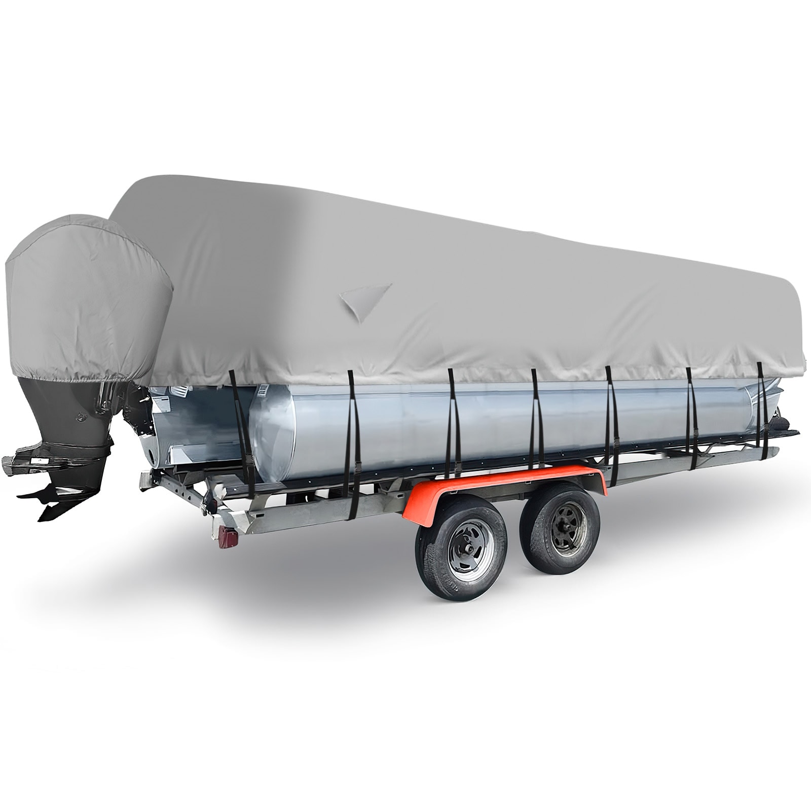 Garvee Heavy Duty Pontoon Boat Cover 300D Waterproof Trailerable Boat Cover 21 in - 24 in Marine Grade Waterproof Covers with Adjustable Windproof Tightening Strap and Storage Bag Gray