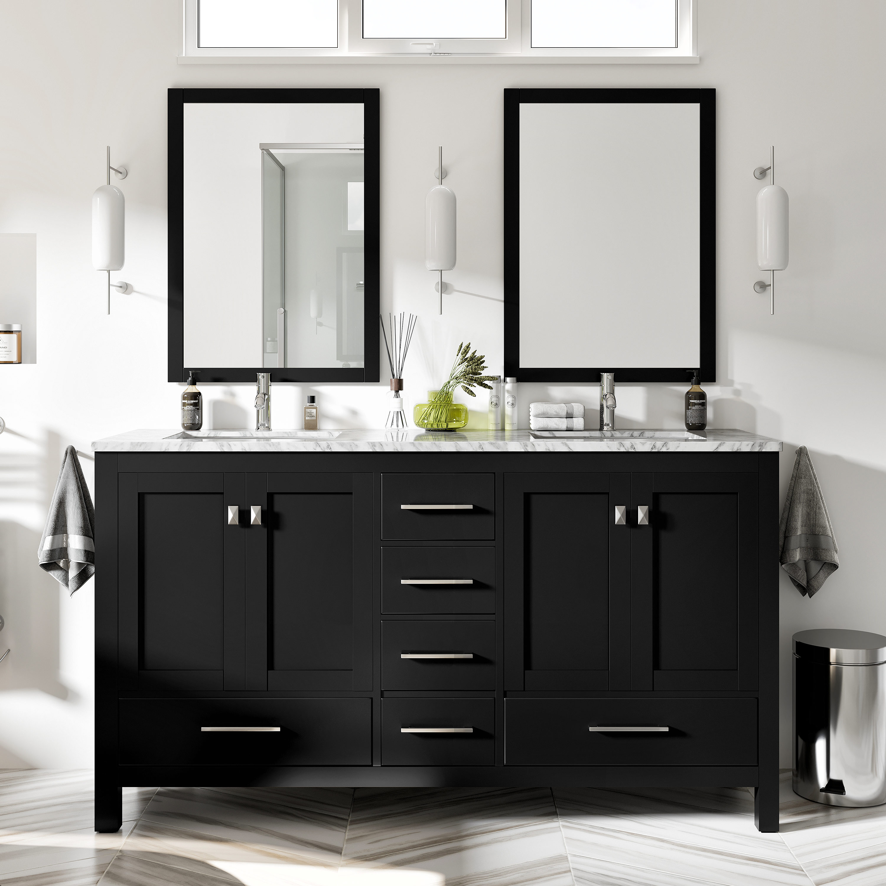 Eviva London 60-in Black Undermount Double Sink Bathroom Vanity with ...