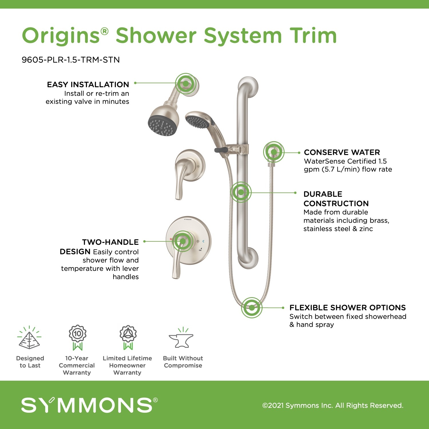 Symmons 9605-PLR-1.5-TRM-STN Tub-Shower-Faucets - View #3