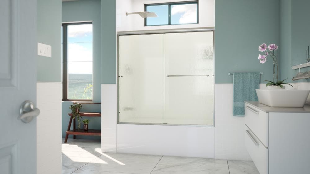 Arizona Shower Door LTER6057BNRNL Lite-Euro recessed Brushed Nickel 56-in to 60-in W x 57.375-in H Semi-frameless Bypass Sliding Bathtub door