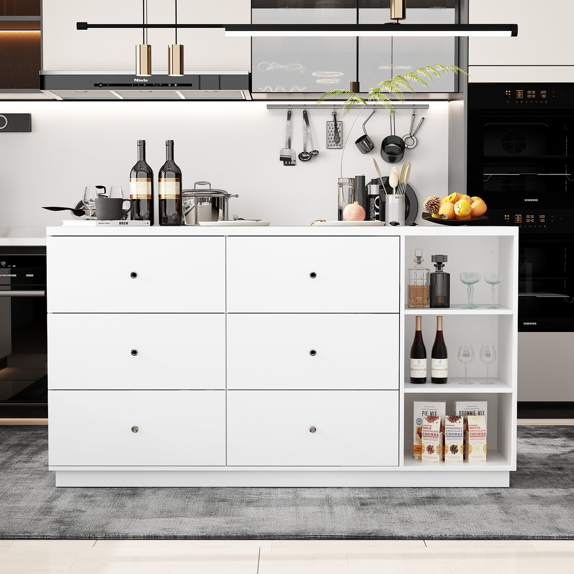 FUFU&GAGA KF330110-01+02 White MDF Base with MDF Kitchen Island ( 23.6-in x 63-in x 35.4-in )