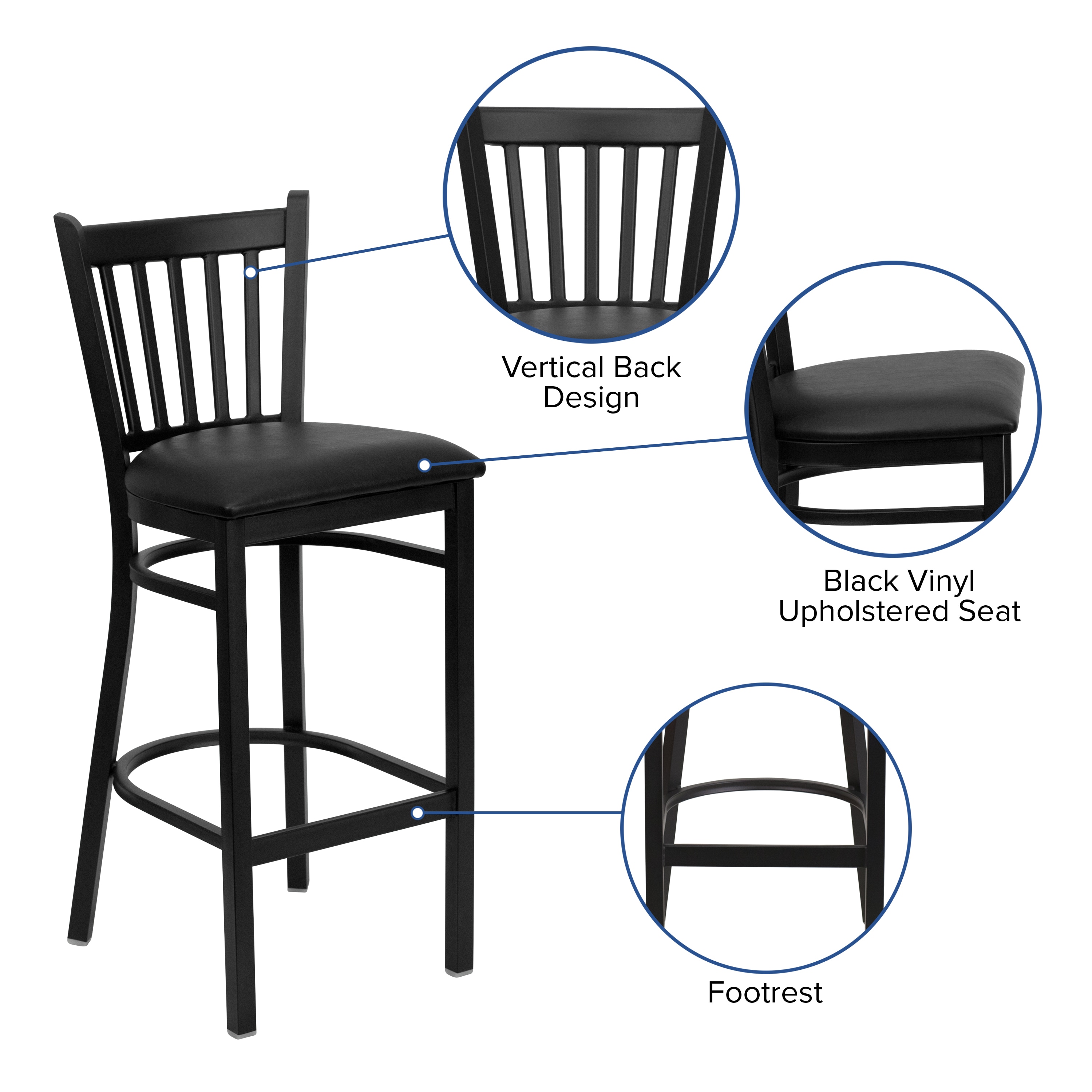 Hercules Series Chic Black Metal Barstool with Vinyl Seat