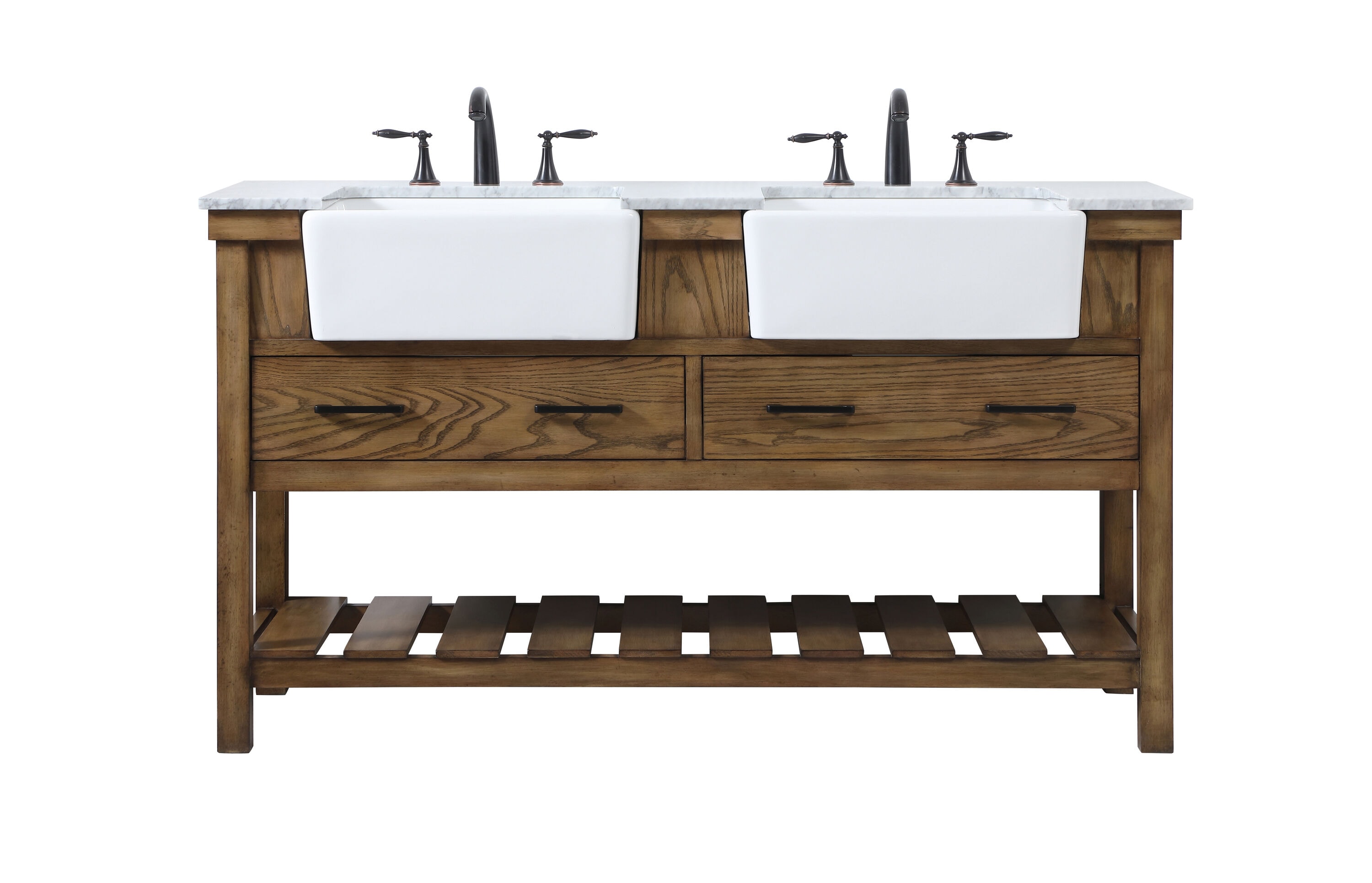 Elegant Decor HF180480DDW Home Furnishing 60-in Driftwood Farmhouse Double sink Bathroom Vanity with Carrara White Marble Top