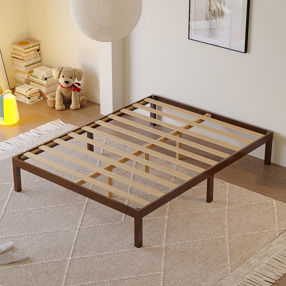 Homsee V-KF210307-02 Classic Wooden Queen Platform Bed Frame With Wooden Slats and Under-Bed Storage 80.1''L x 60.2''W x 14''H Dark Brown