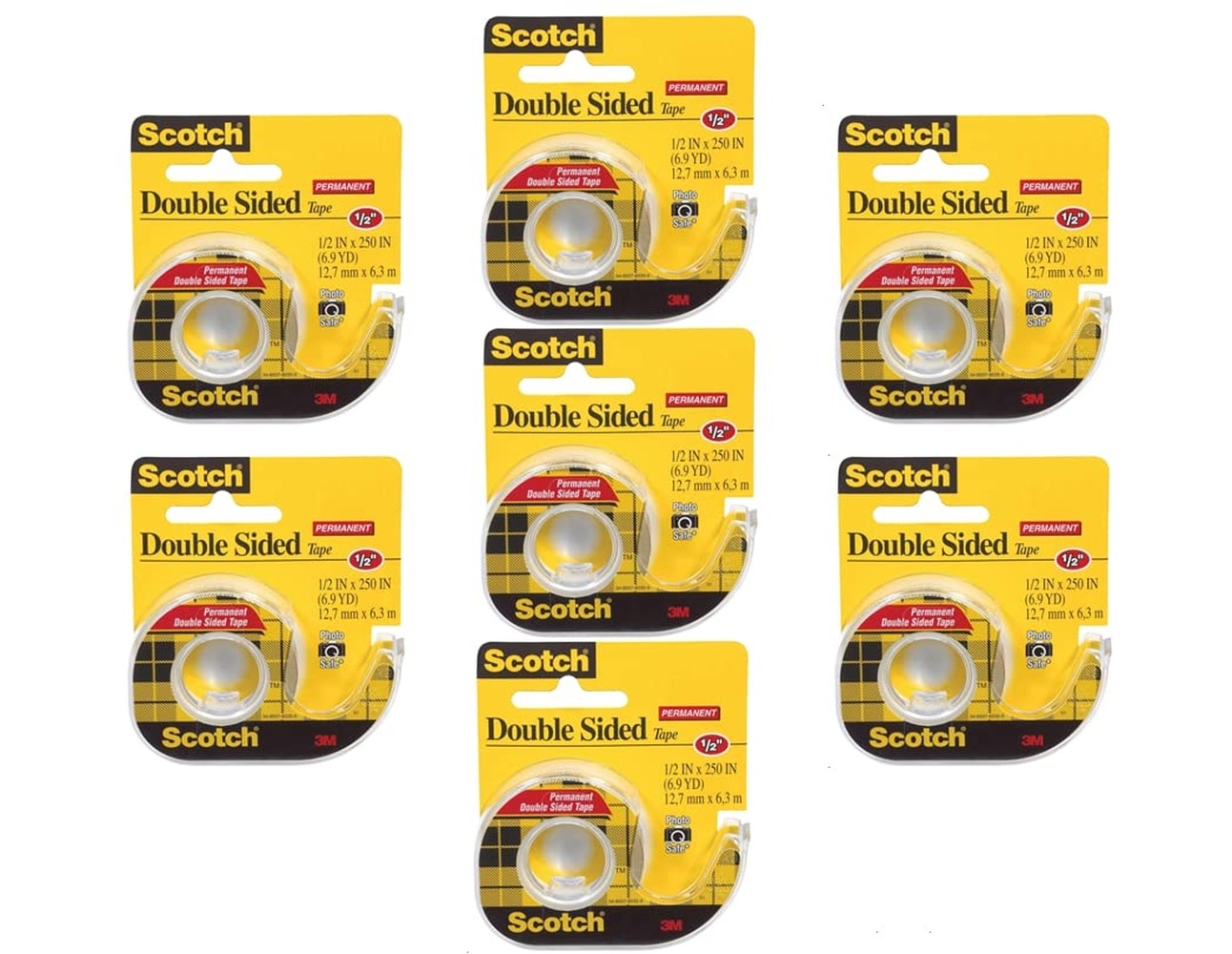 Scotch  Double Sided Tape with Dispeser - 1/2 x 250 Iches Pack of 7 for All Your Craftig Needs