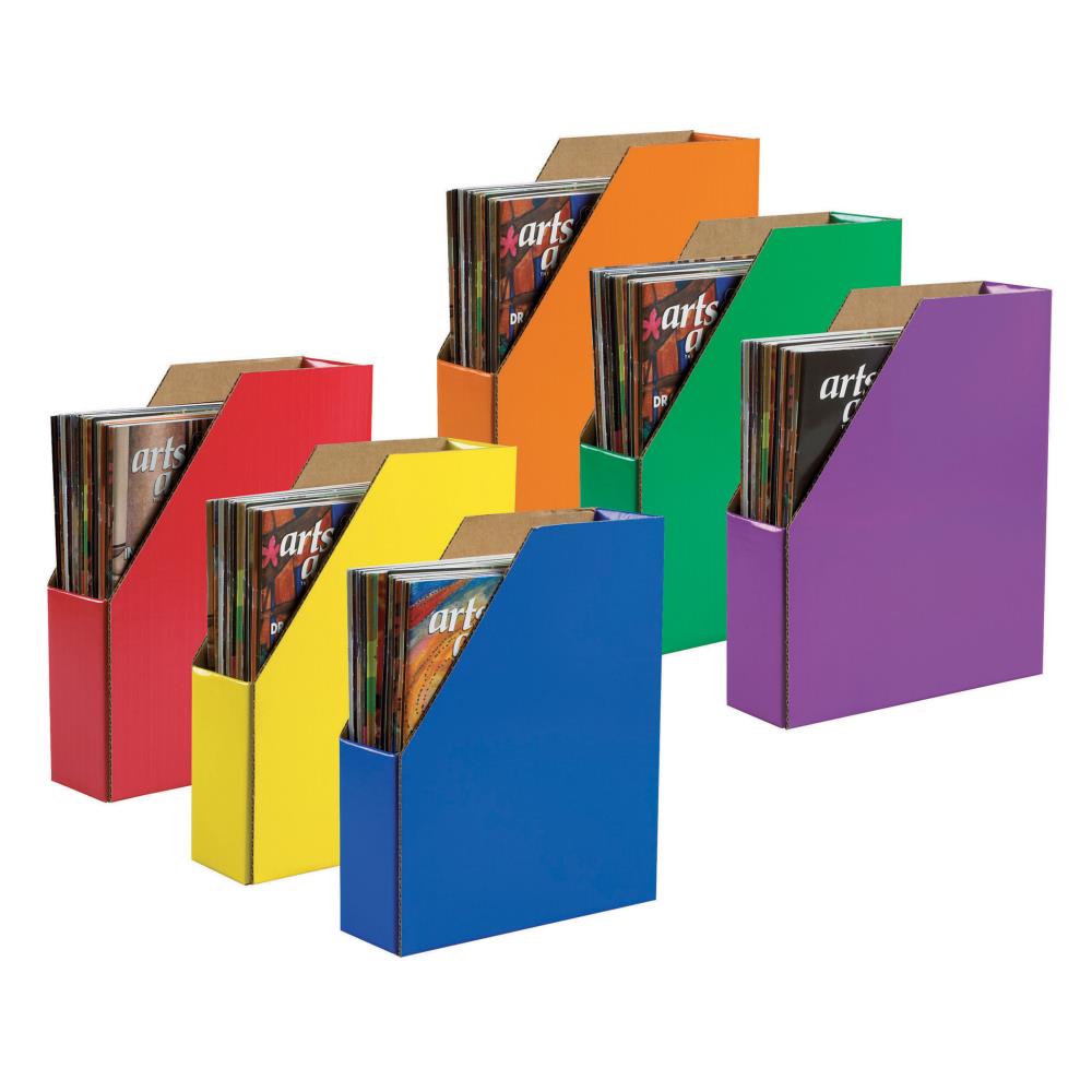 Classroom Keepers PAC1327 Corrugated Cardboard 1 Compartment Magazine Holder, Pack of 6, Multiple Colors/Finishes