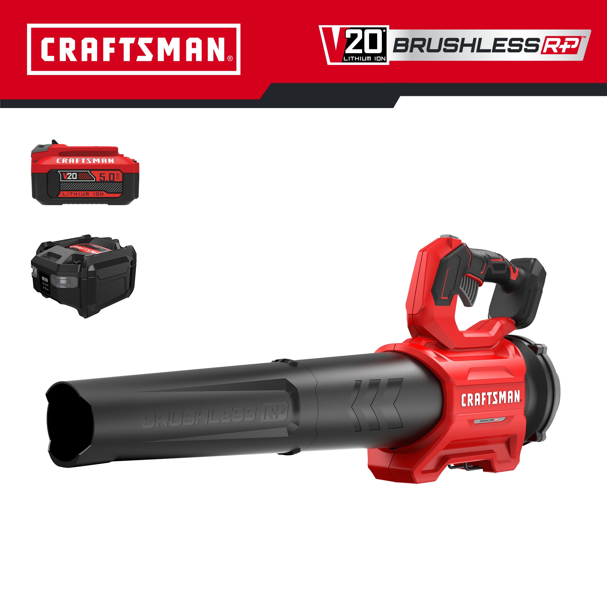 CRAFTSMAN V20 Brushless RP 20 volt Max 410 CFM 110 MPH Battery Handheld Leaf Blower 5 Ah Battery and Charger Included in the Leaf Blowers department at Lowes