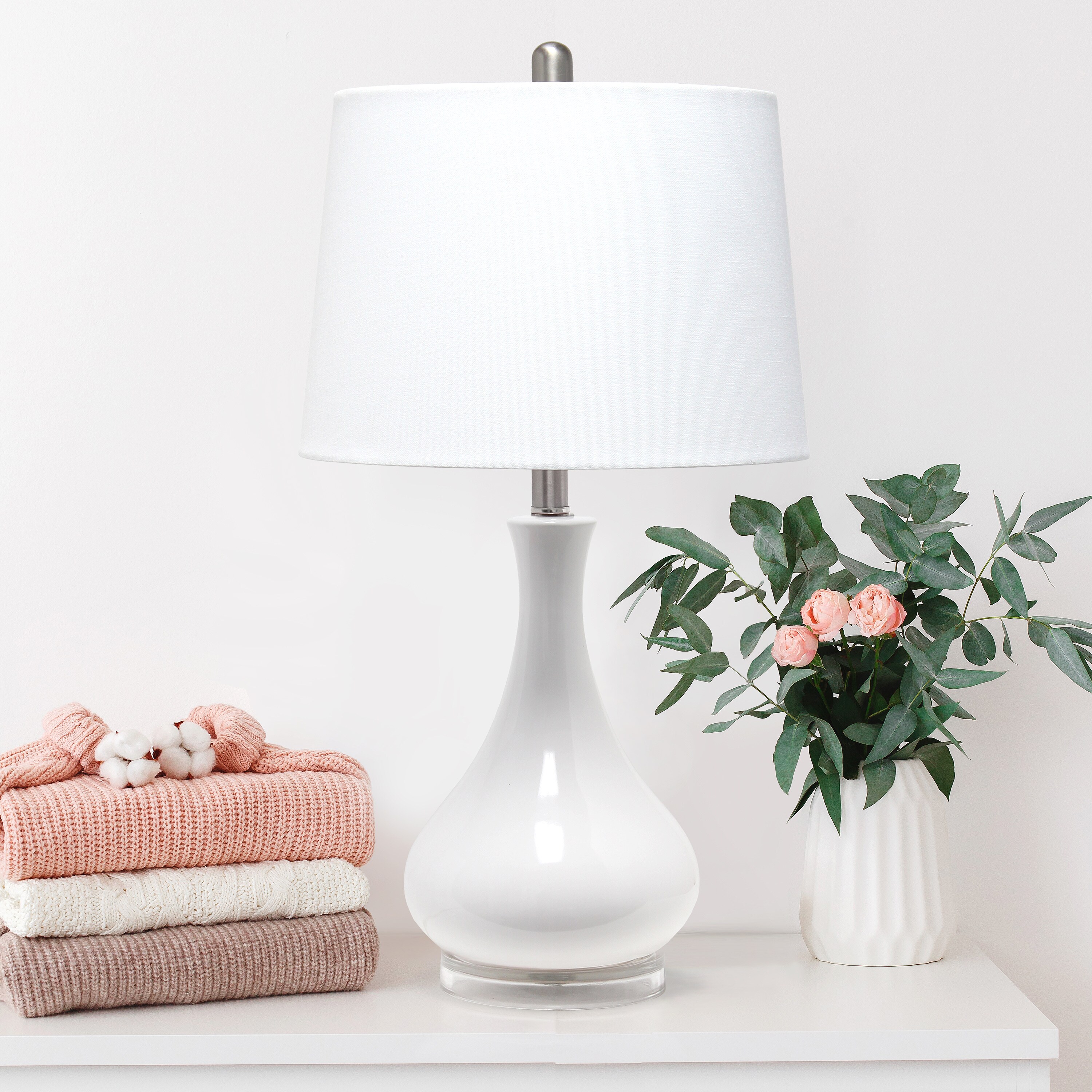 Lalia Home Classix 26.25-in White Rotary Socket Table Lamp with Fabric ...