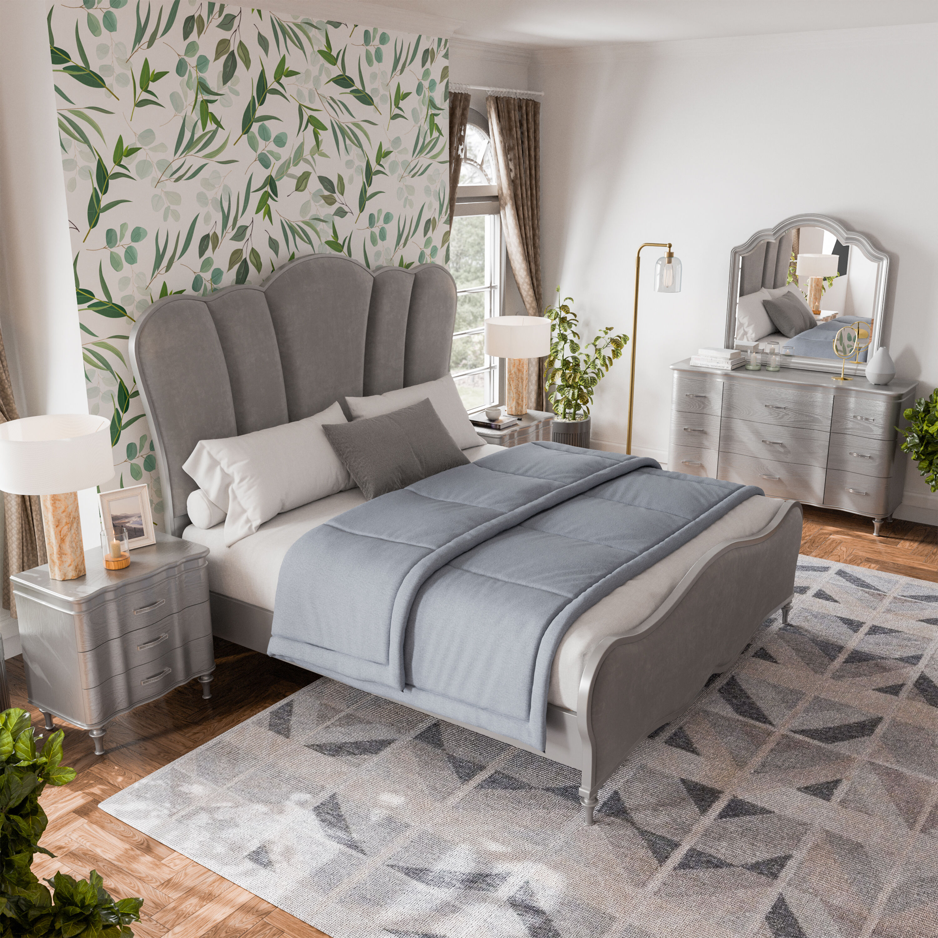 Furniture of America IDF7416SV-Q-NDM Seabliss Silver Queen Bedroom Set