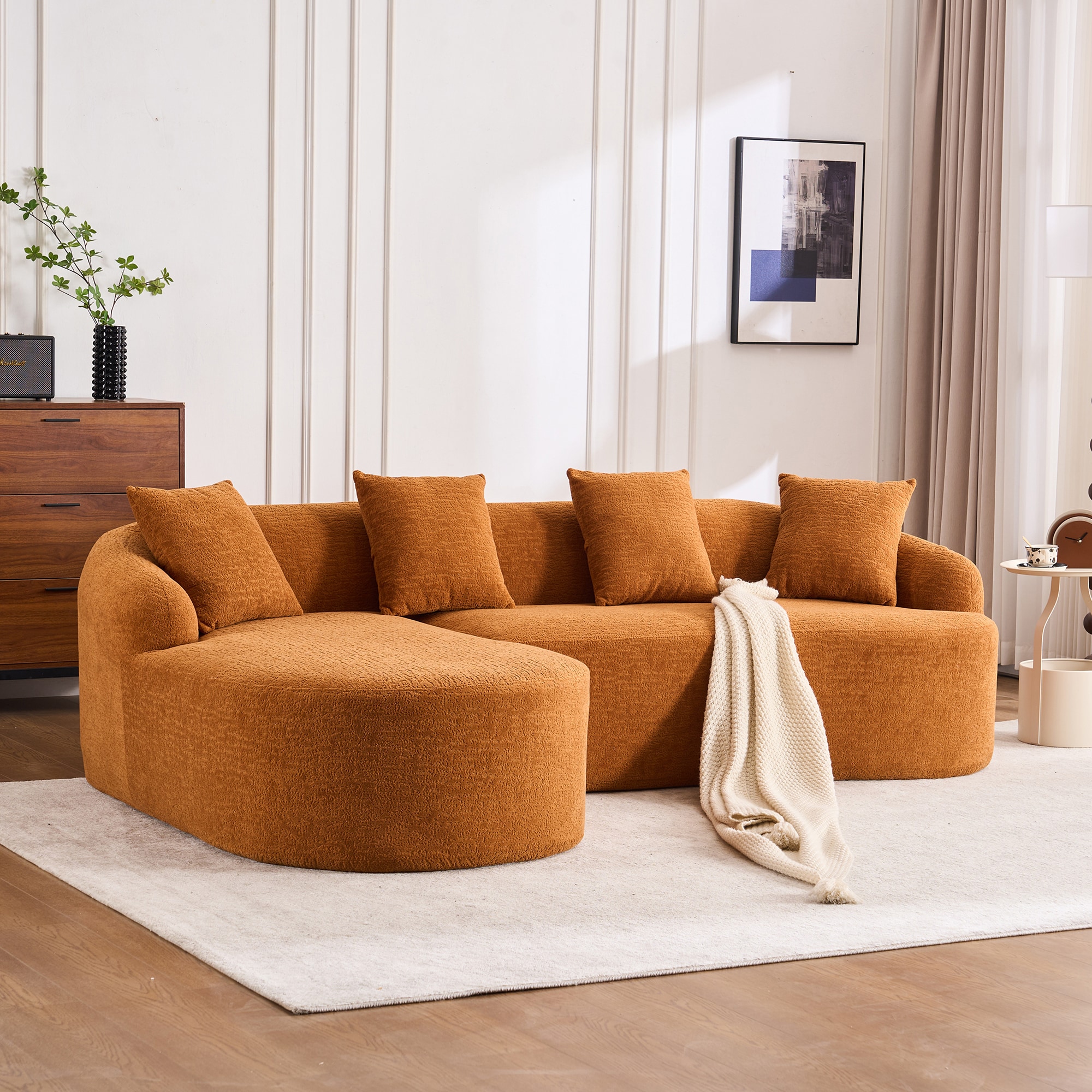 Bybafun 98.8in W Casual Orange Chenille 3seater Sofa in the Couches — free download