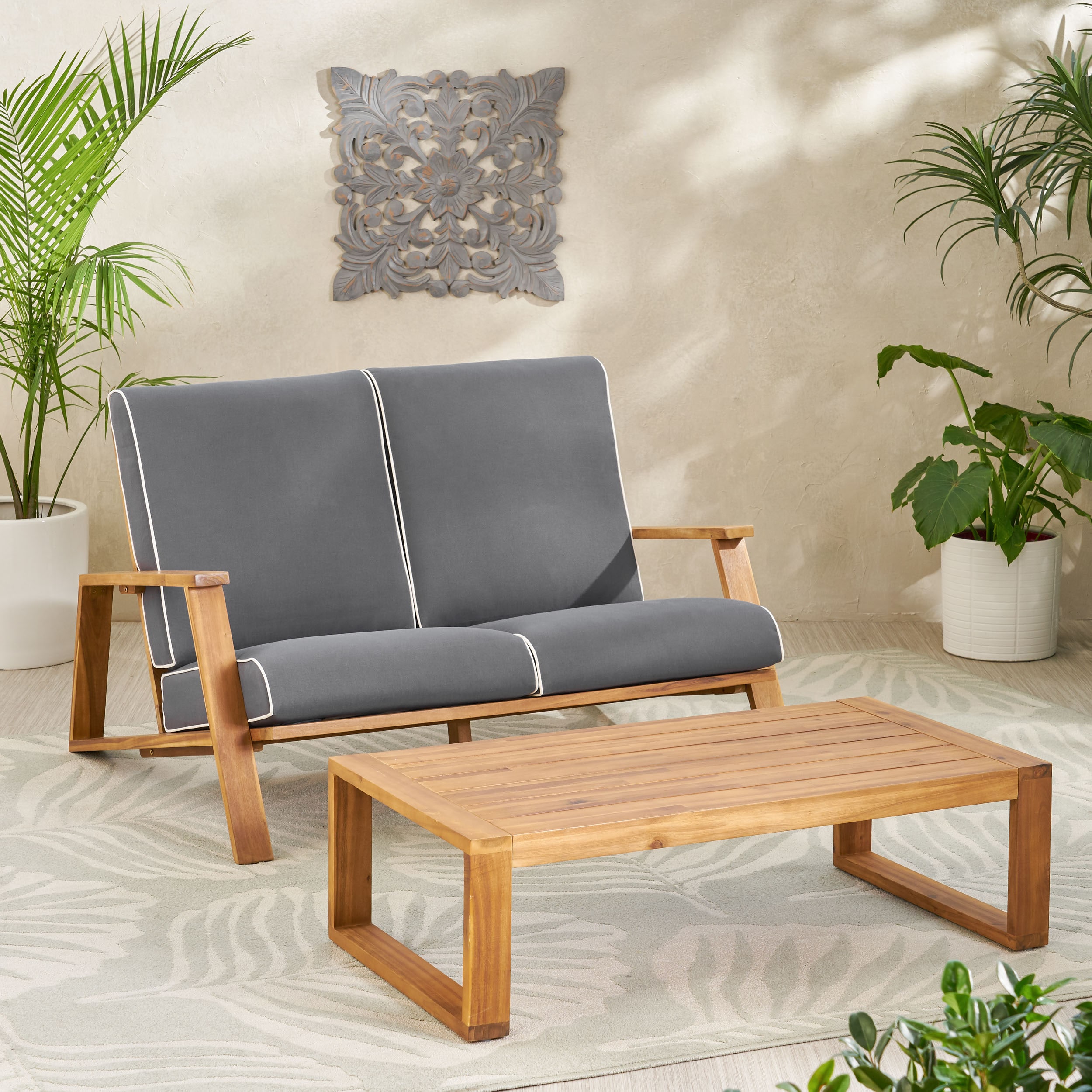 AAZJ JPN-68611DGRY Patio Conversation Sets 2 -Piece Patio Conversation Set with Gray Cushions
