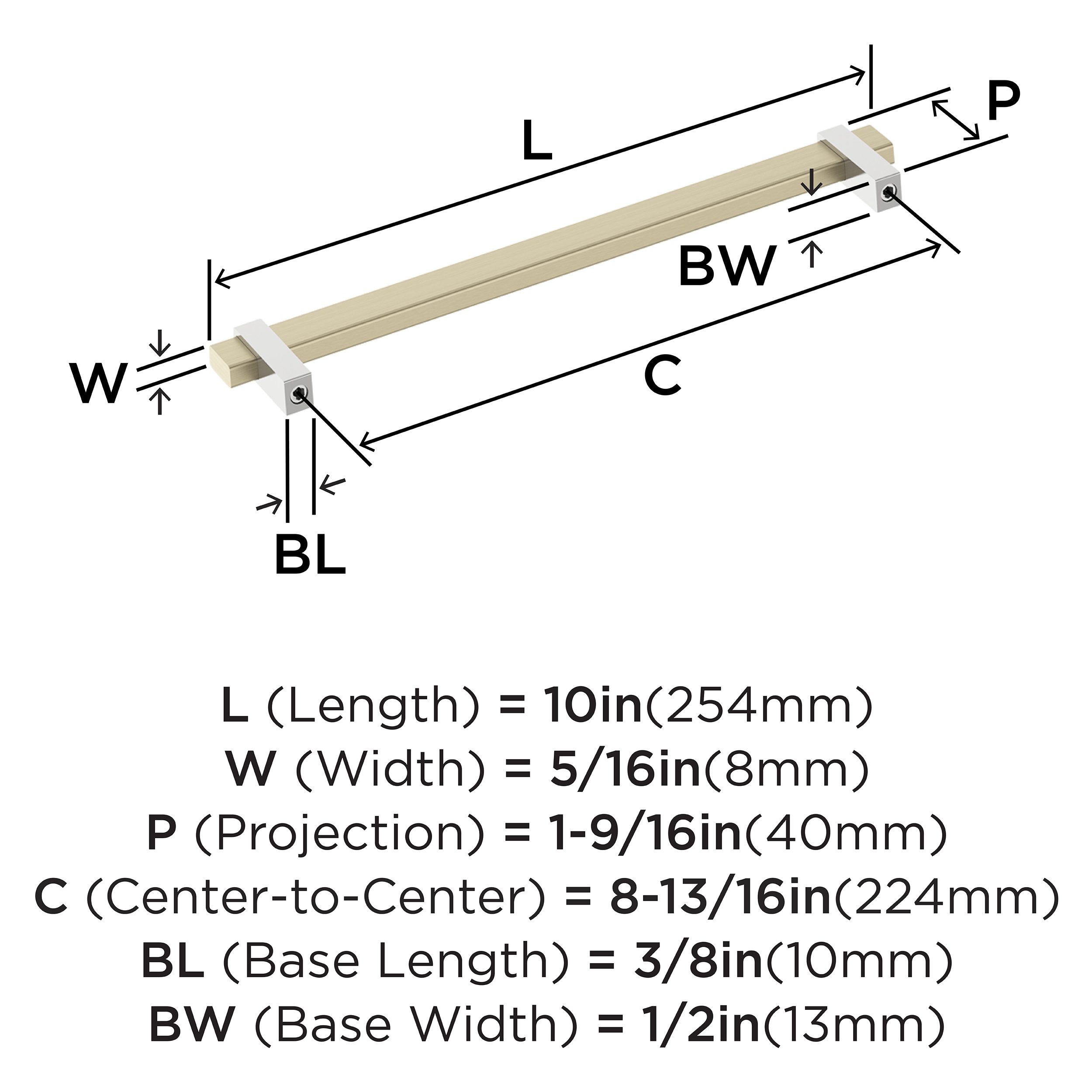 8-13/16 inch Golden Champagne and Polished Chrome Bar Cabinet Pull