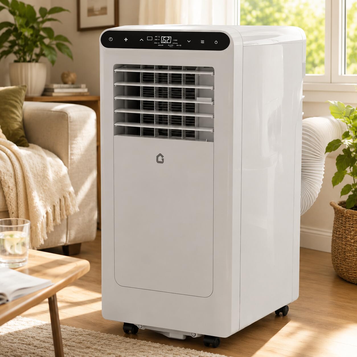 Aoile 8000 BTU ASHRAE Portable Air Conditioner with Window Kit and Remote 3 in 1 Quiet AC System 115V White Body and White Top Black Control Panel