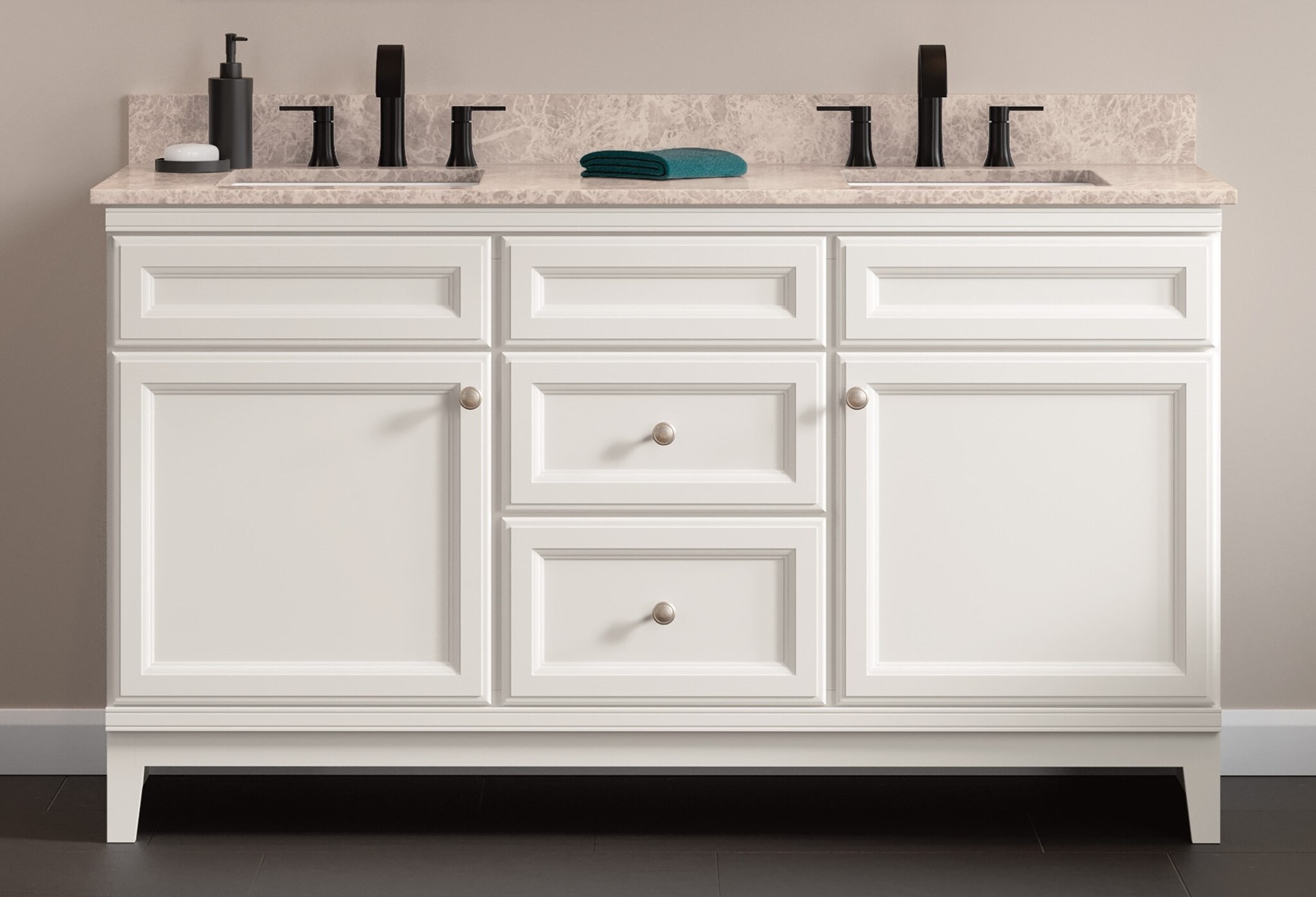 Diamond FreshFit Calhoun 61-in White Single Sink Bathroom Vanity with White Engineered Stone Top