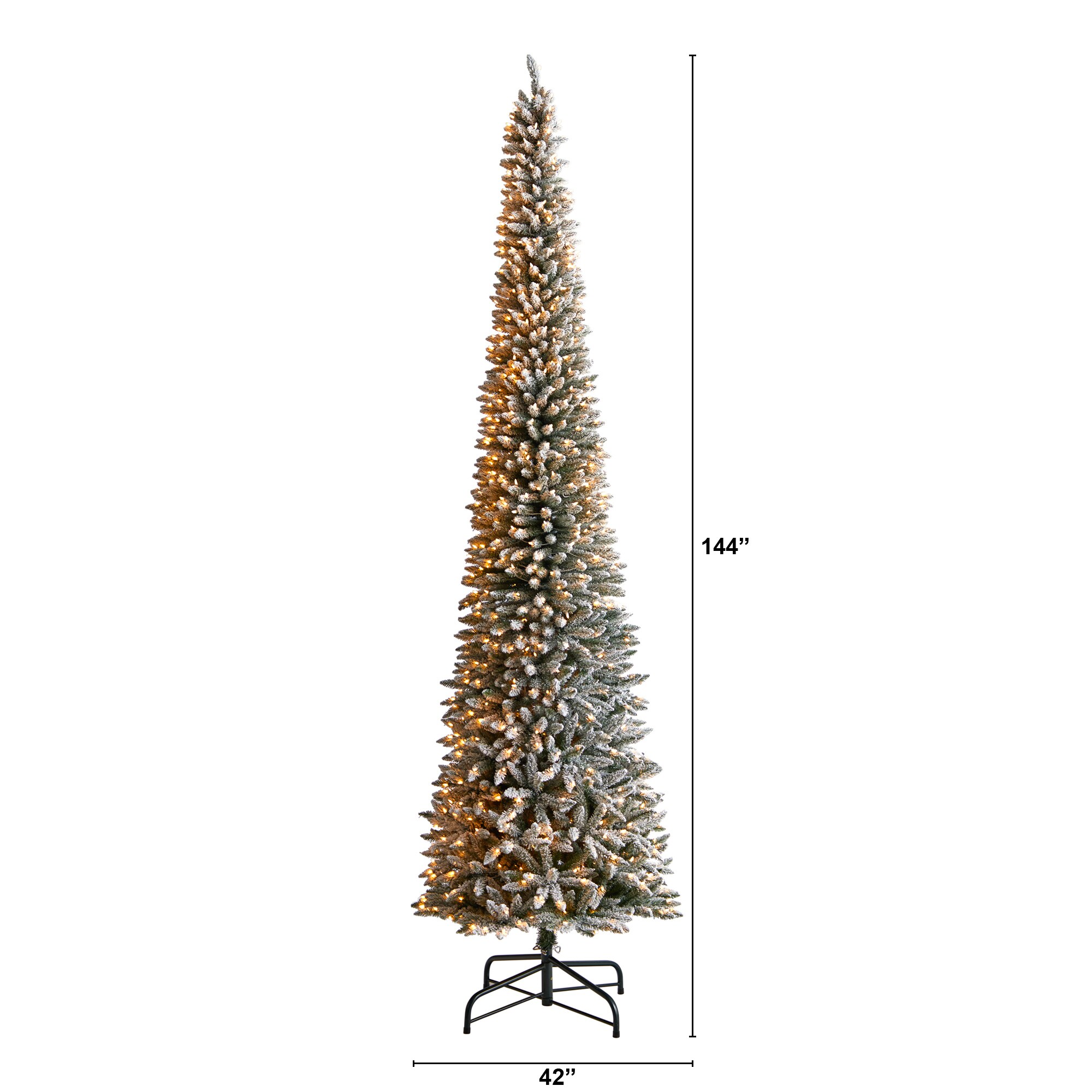 Nearly Natural 12-ft Spruce Pre-lit Pencil Flocked Artificial Christmas ...