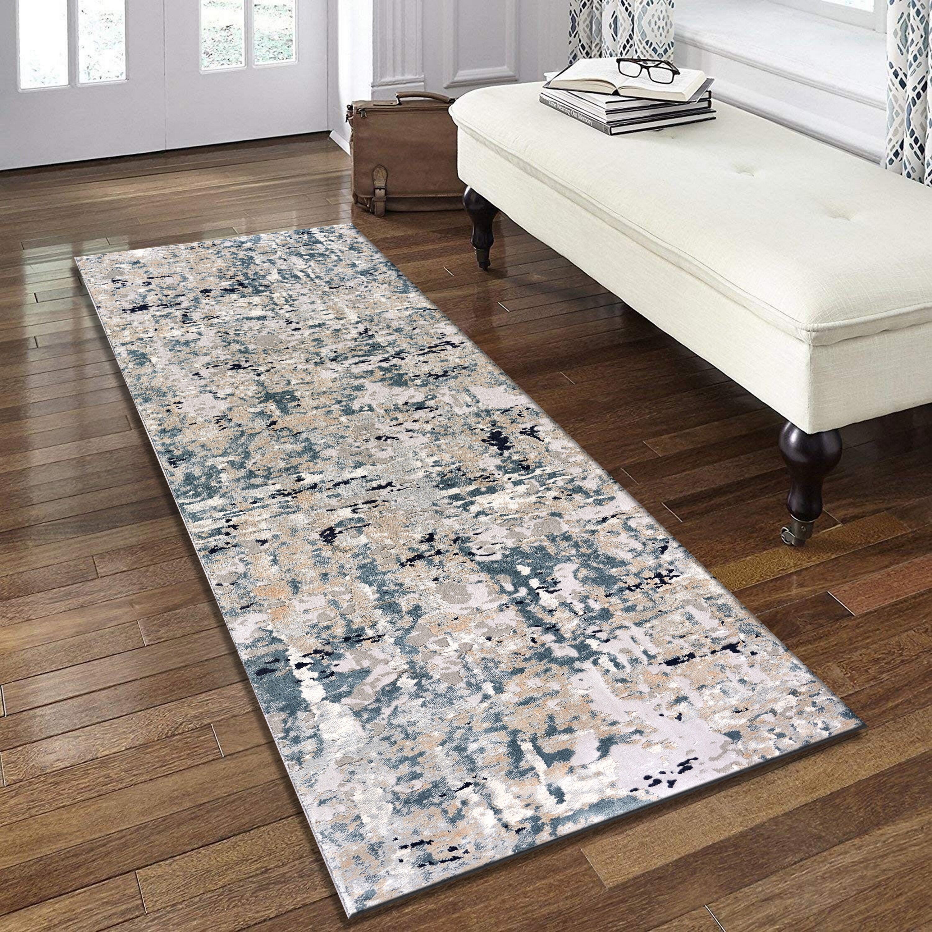 LR Home 3194A7084934J8 2 x 7 (ft) Loomed Polyester Gray/Blue/Taupe/Cream Rectangular Indoor Abstract Mid-Century Modern Runner rug