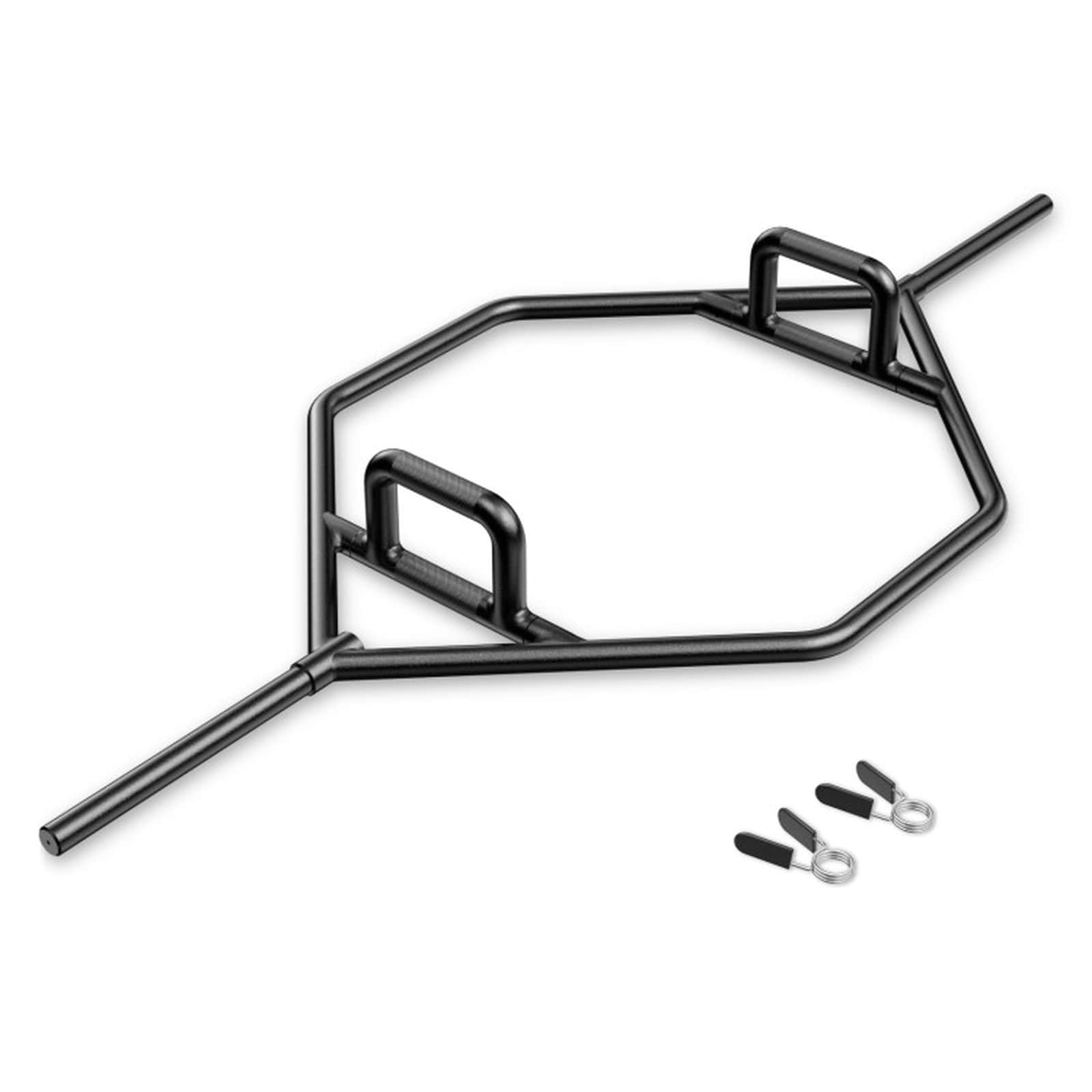 Heavy-Duty Hex Trap Bar with 2 Spring Collars and Foldable Handle-Black