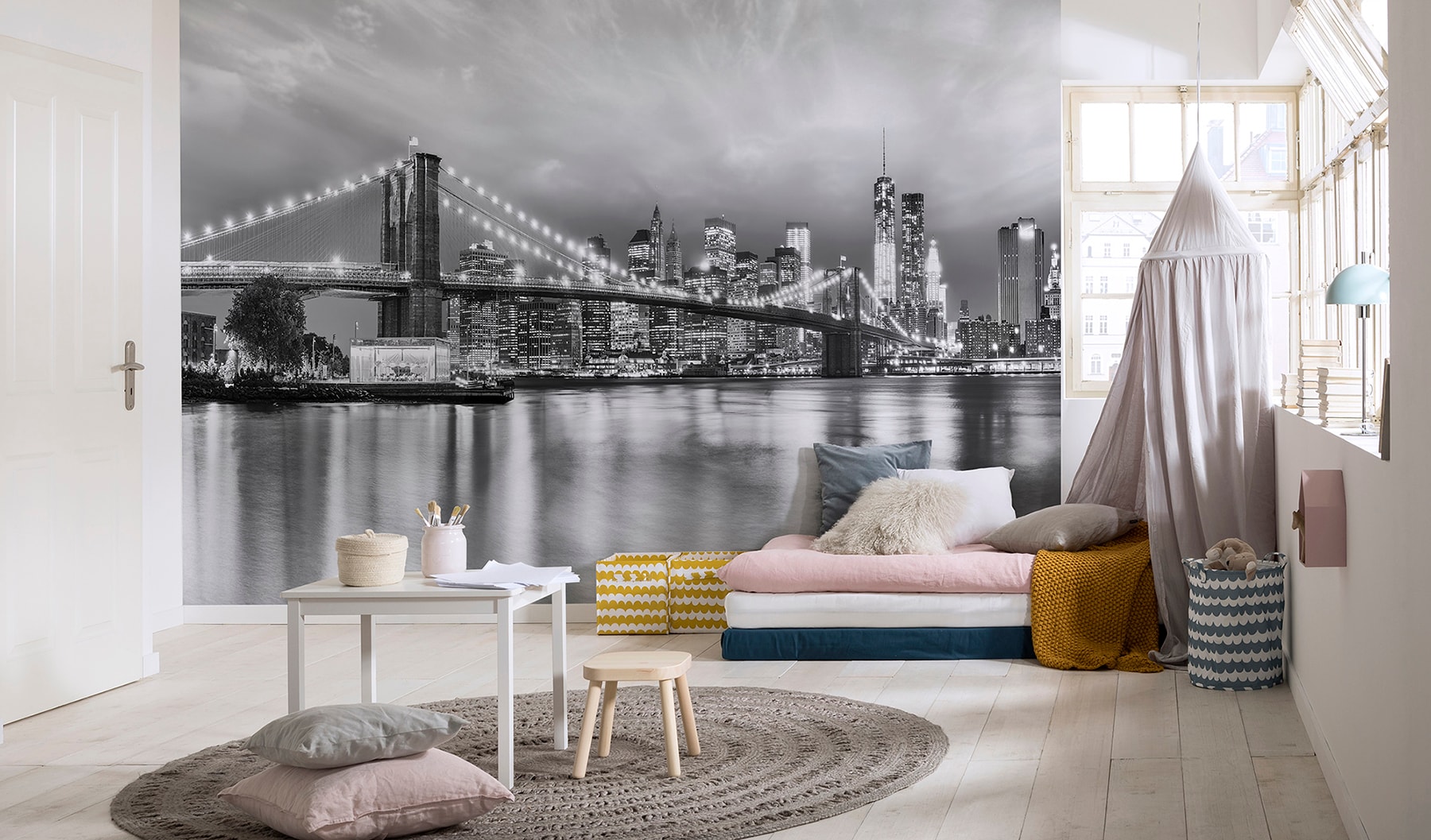 Komar Brooklyn Black and White Wall Mural in the Wall Murals department