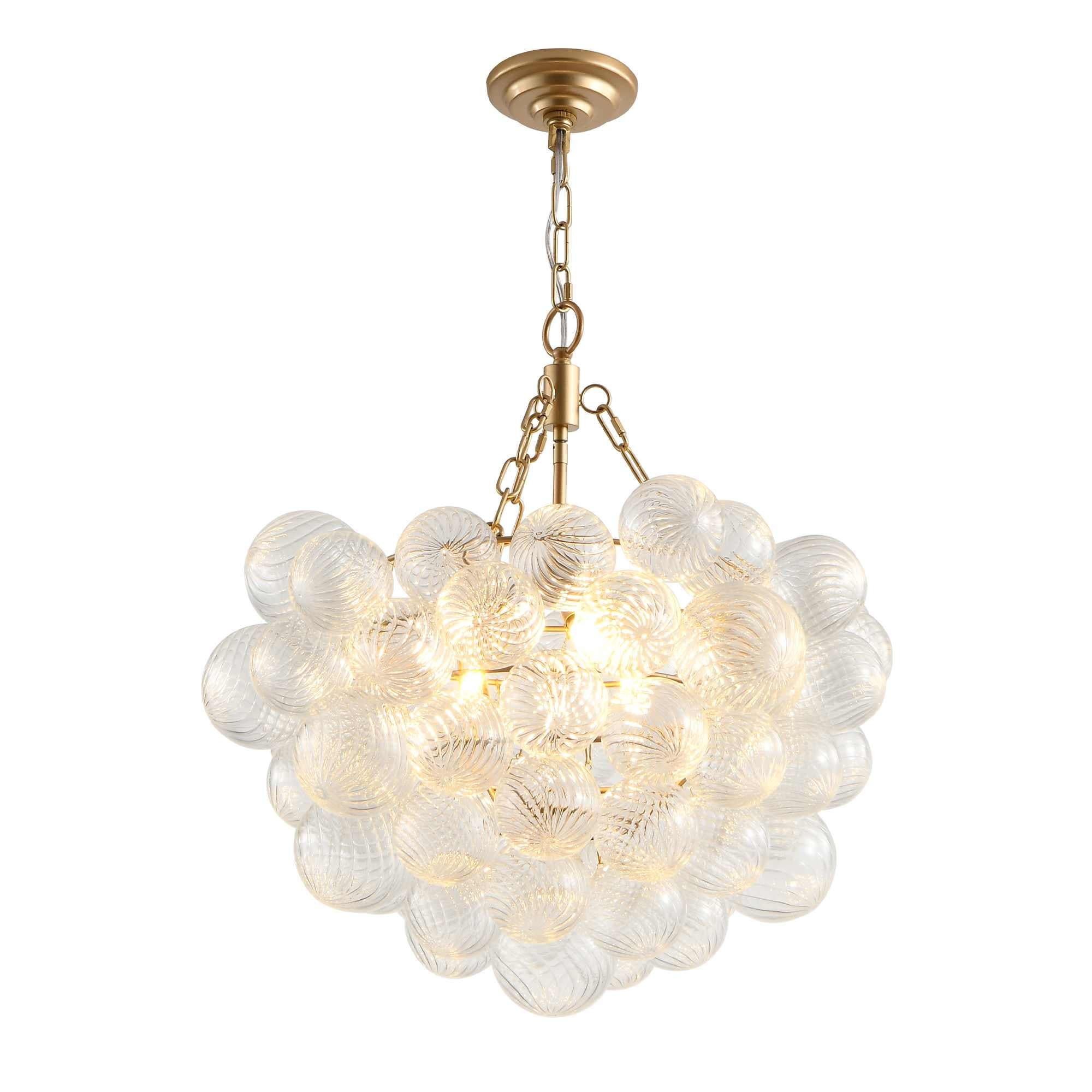 JCFL DIAO-20 23.6 in. Gold Pendant Light Chandelier with Threaded Clear Glass Globe Shade and Adjustable Height Ideal for Living Room Dining Room and Kitchen
