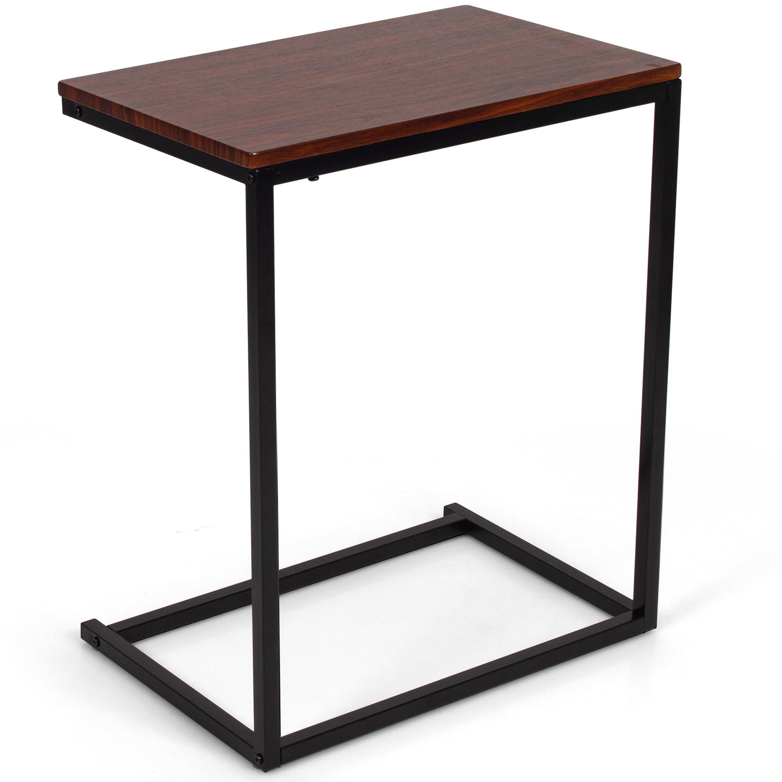 Slickblue D-CO-FC59556WH 22W x 26H Dark Brown MDF Rectangular L-Shape End Table with Steel Frame Scratch-Resistant Surface for Living Room or Bedroom - Assembly Required