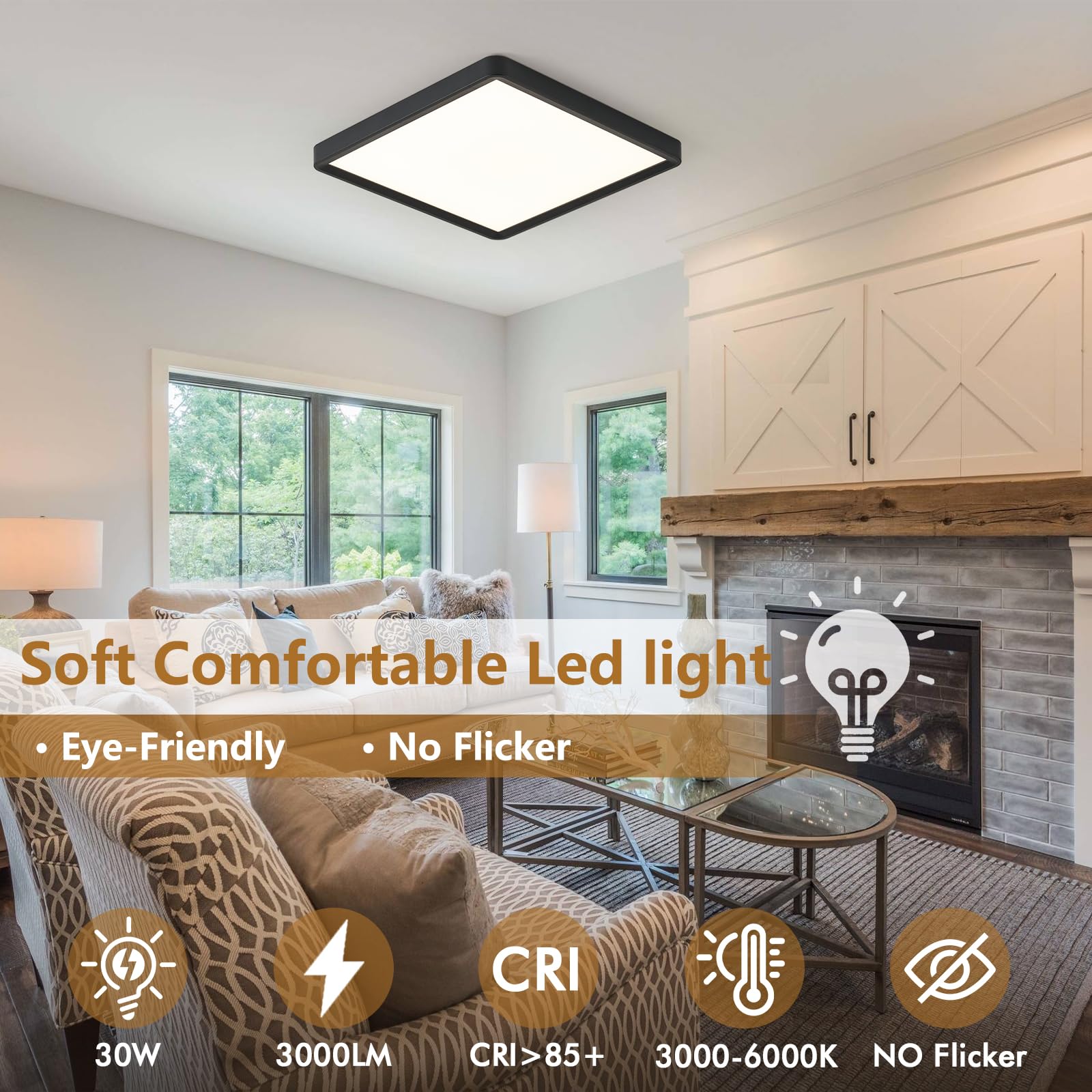 IUEST 12 Inch 6PK Square LED Flush Mount Ceiling Light 30W 3000LM 3000K ...