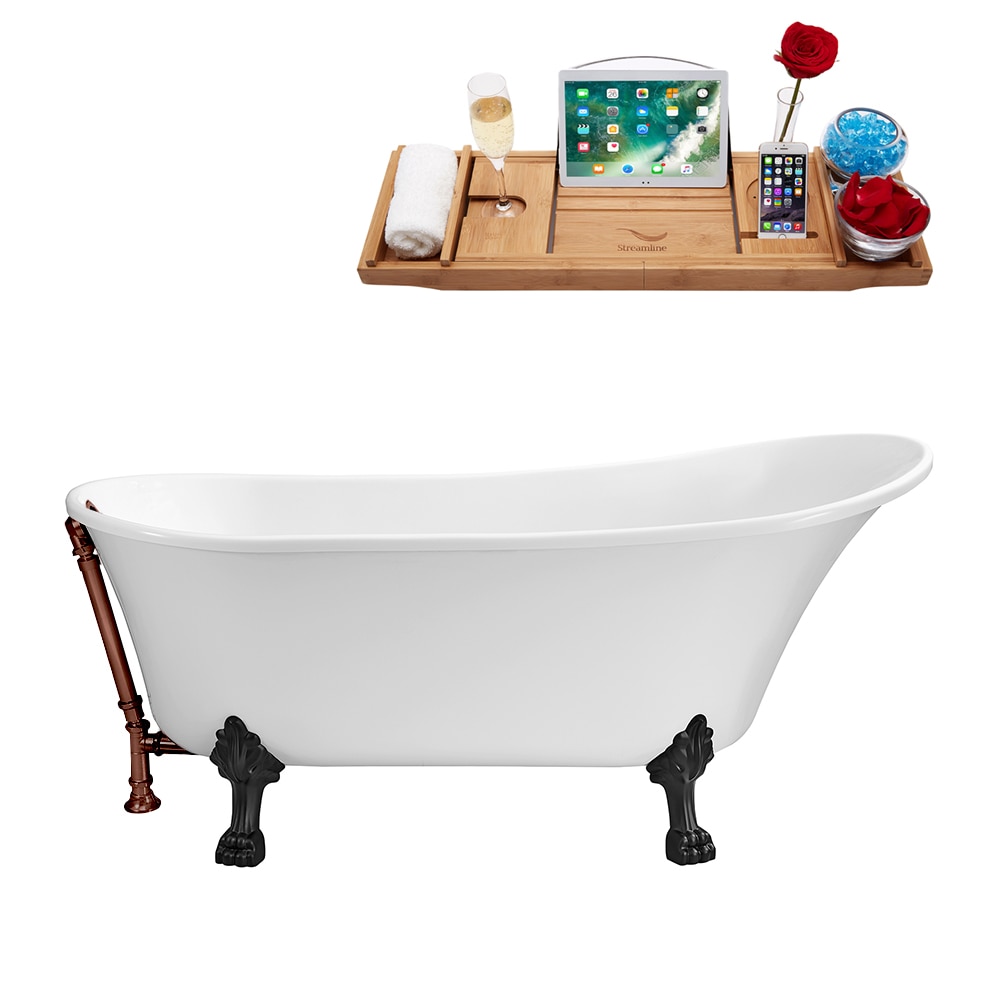 Streamline N342BL-ORB 28.3-in x 63-in Glossy White Acrylic Oval Clawfoot Soaking bathtub with Drain ( Reversible Drain )
