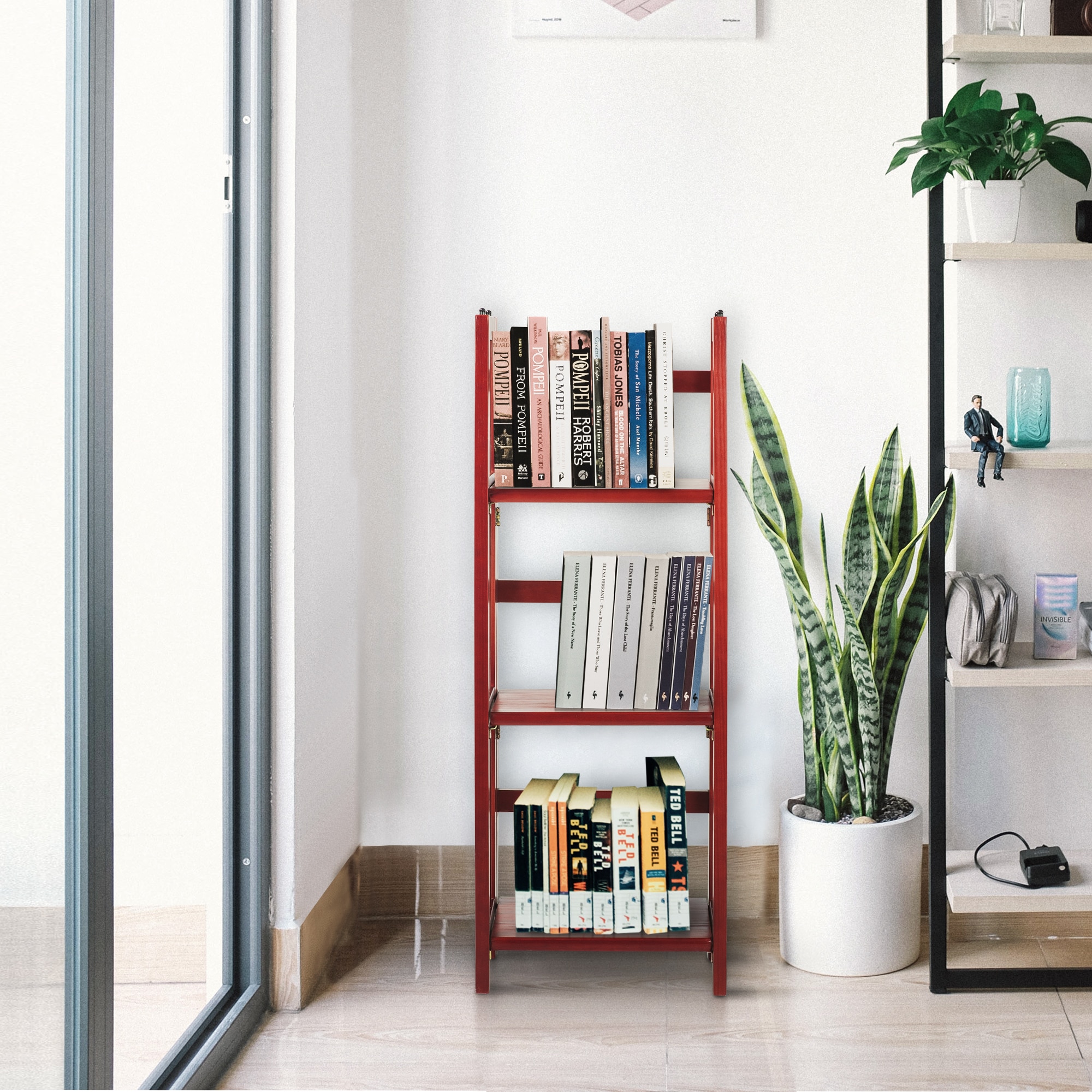 Casual Home Mahogany Solid Wood 14" Foldable 3-Shelf Bookcase
