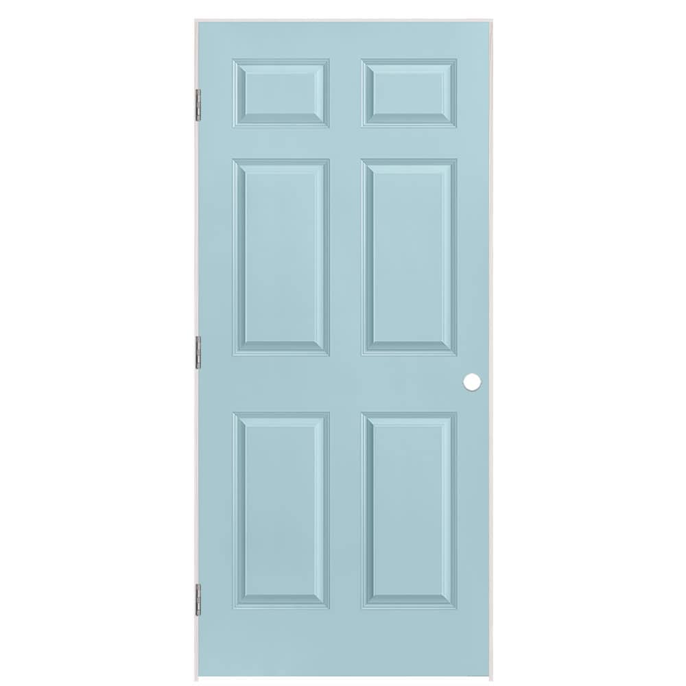 Masonite 1317384 36-in x 80-in Sea Mist Solid core 6-panel Right hand Smooth Prefinished Molded composite Flat Jamb Single Prehung Interior Door