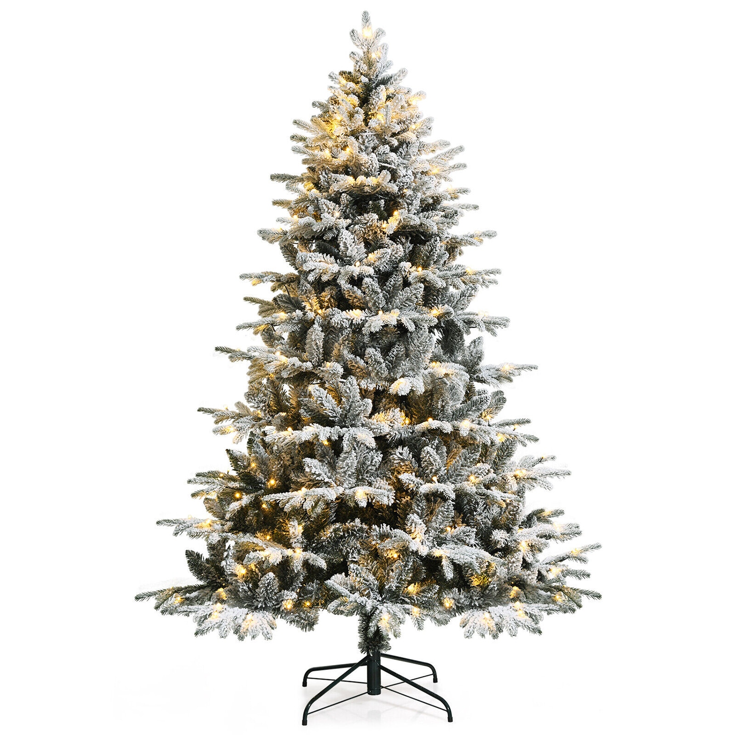 WELLFOR HYJ23570US 7-Feet Pre-lit Flocked Artificial Christmas Tree with White LED Lights