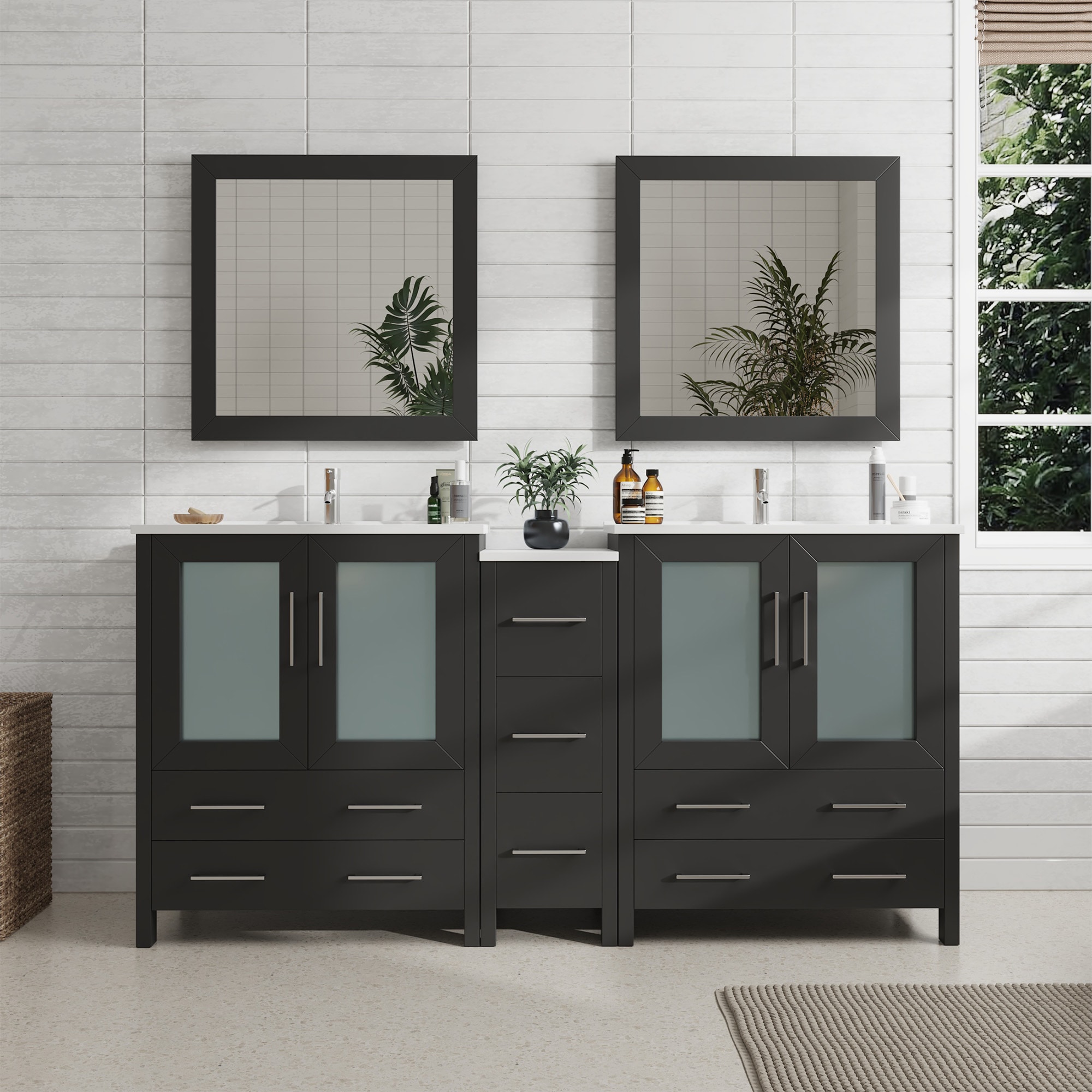 Vanity Art VA3030-72E Brescia 72-in Espresso Undermount Double sink Bathroom Vanity with White Ceramic Top (Mirror Included)