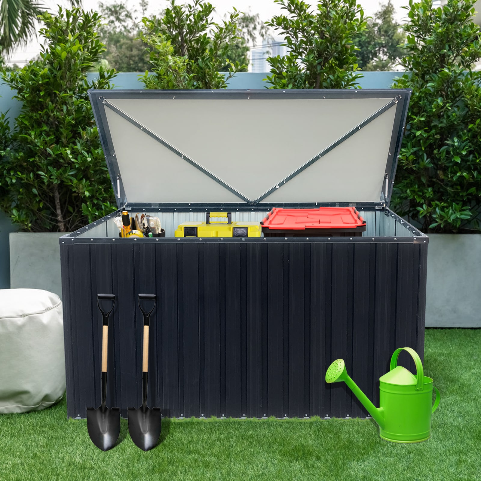 GDFStudio 346062 Outdoor Metal Storage Box Medium for Garden Use Black