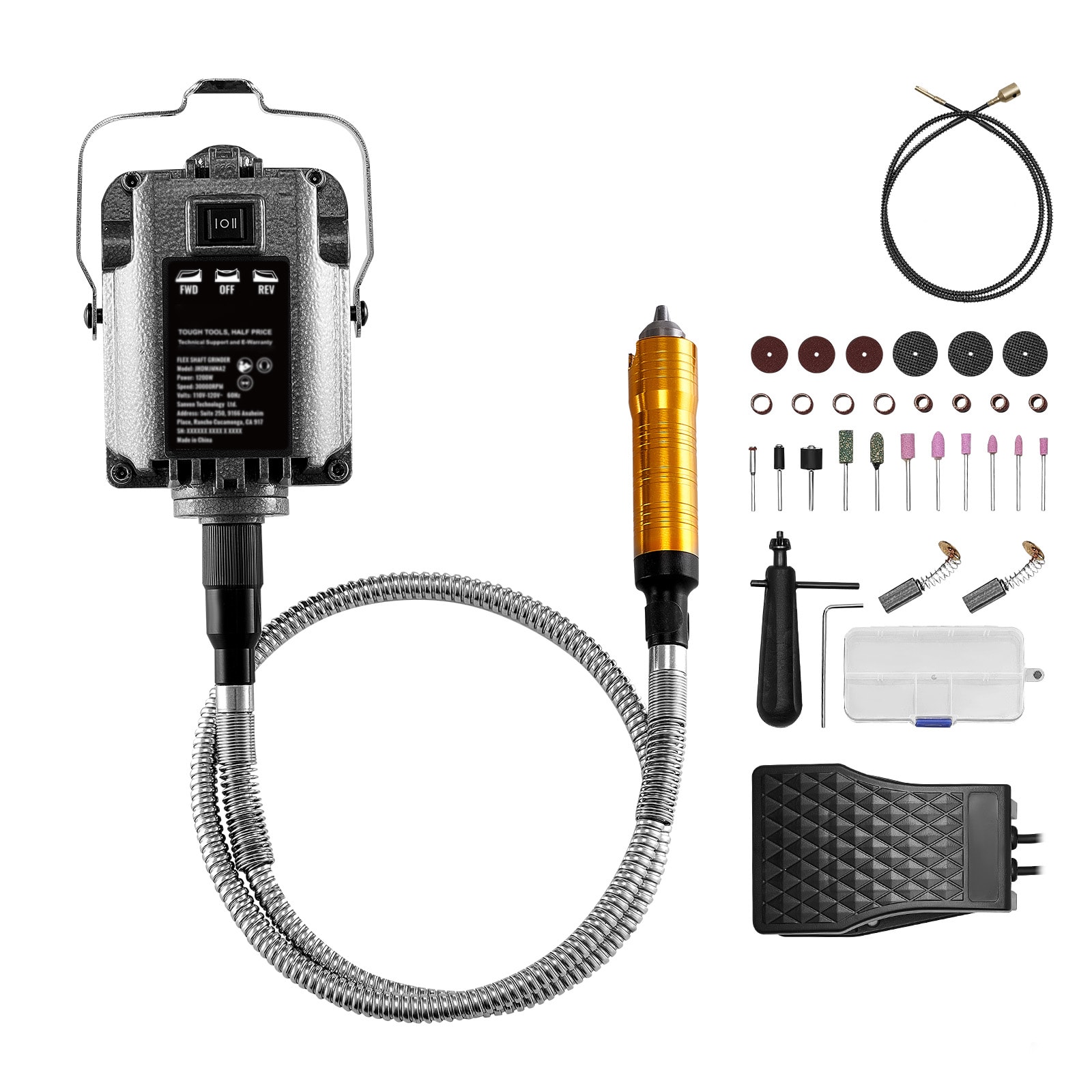 VEVOR SCDDDMJ1200W06726V1 Flex Shaft Grinder  1200W 30 000RPM Electric Flex Shaft Rotary Tool Carver  Multi-functional Hanging Grinding Machine with 31PCS Accessories and Foot Pedal for Carving Buffing Drilling Polishing