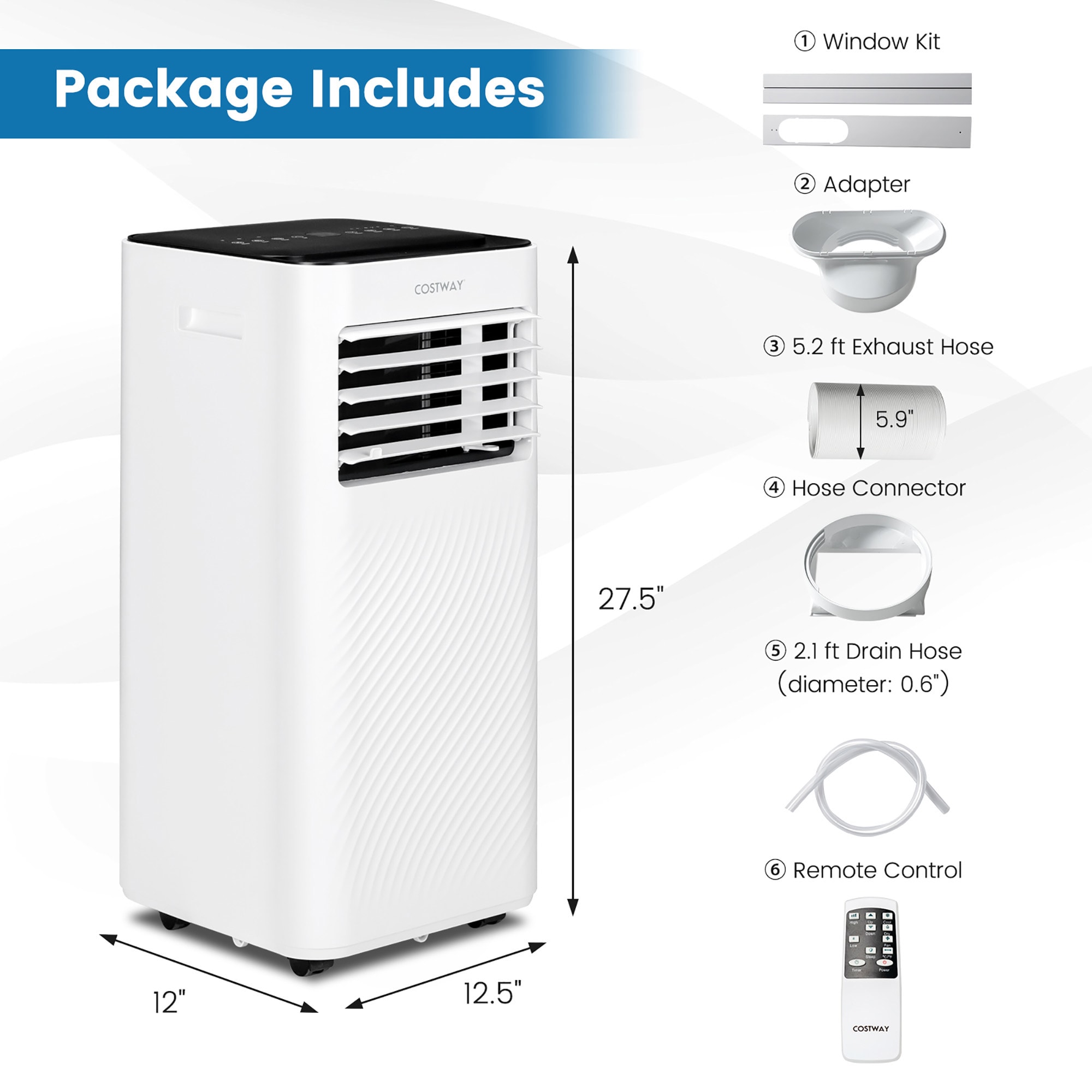 Costway 6000-BTU DOE (115-Volt) White Vented Portable Air Conditioner Cools 350-sq ft LWS00214 Sansujyuku sansujyuku.com