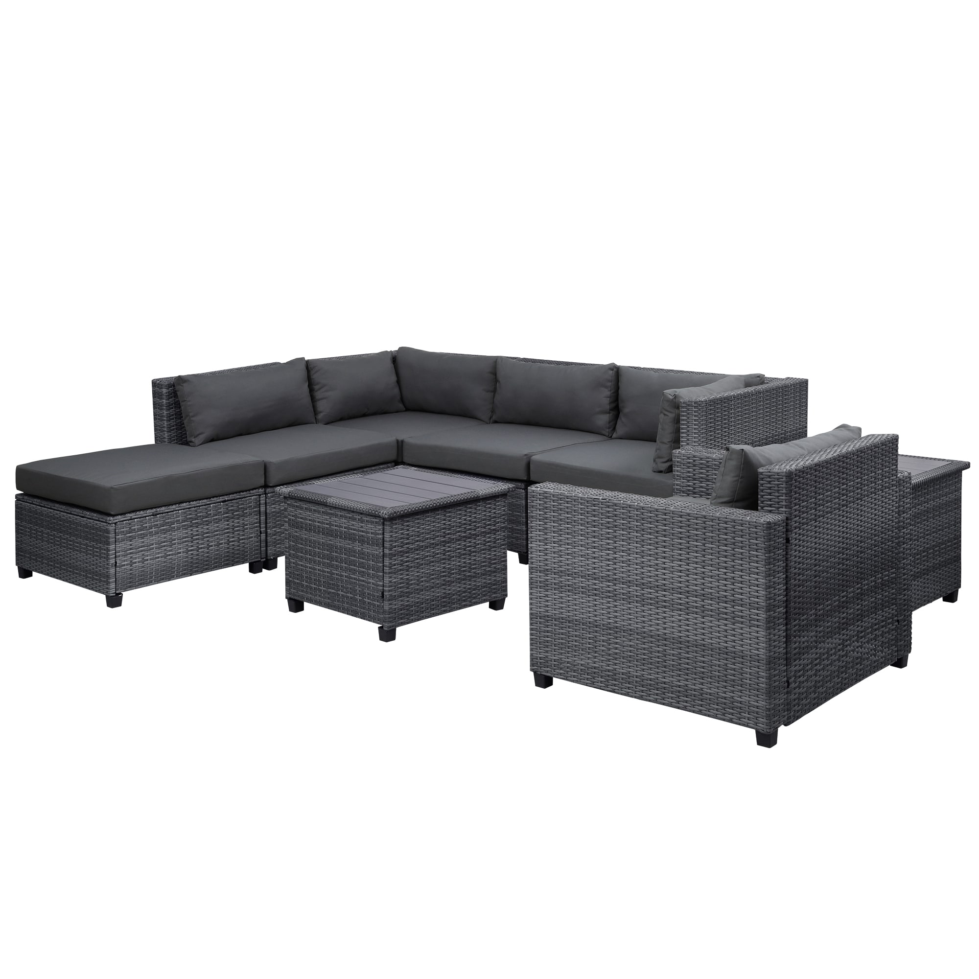 WELLFOR UC Wicker Outdoor Furniture 8-Piece Wicker Patio Conversation ...