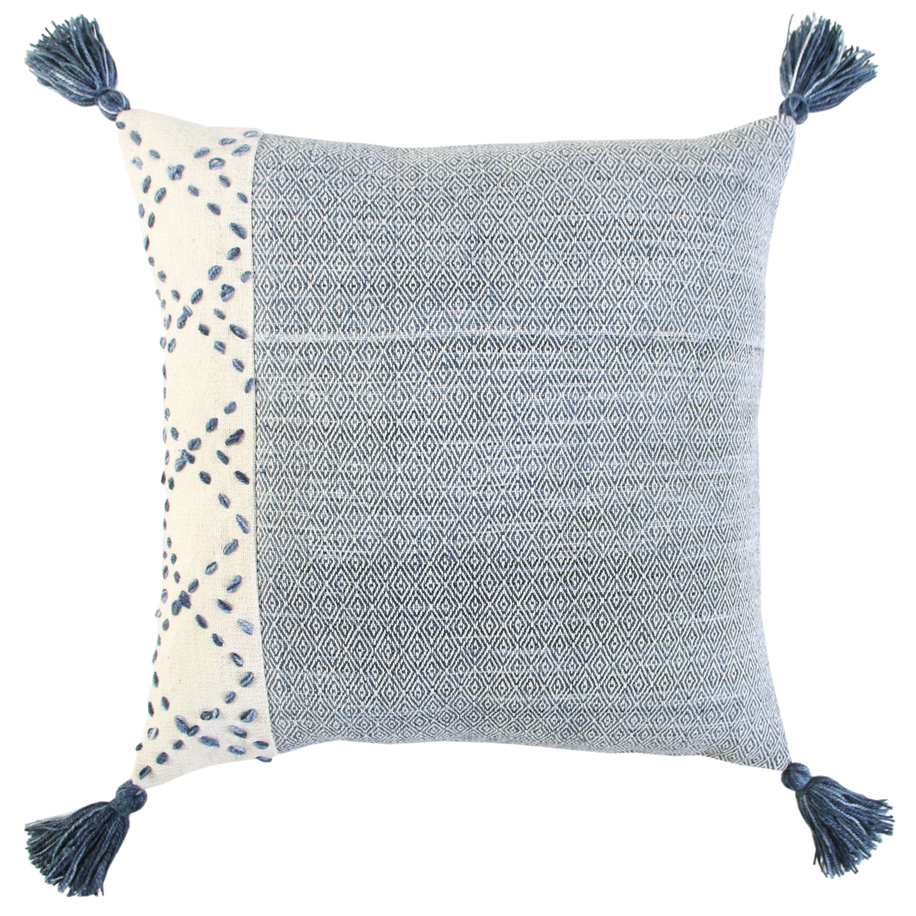 Rizzy Home T17942 Poly filled pillow 20-in x 20-in Ivory/Blue Square Indoor Decorative Pillow