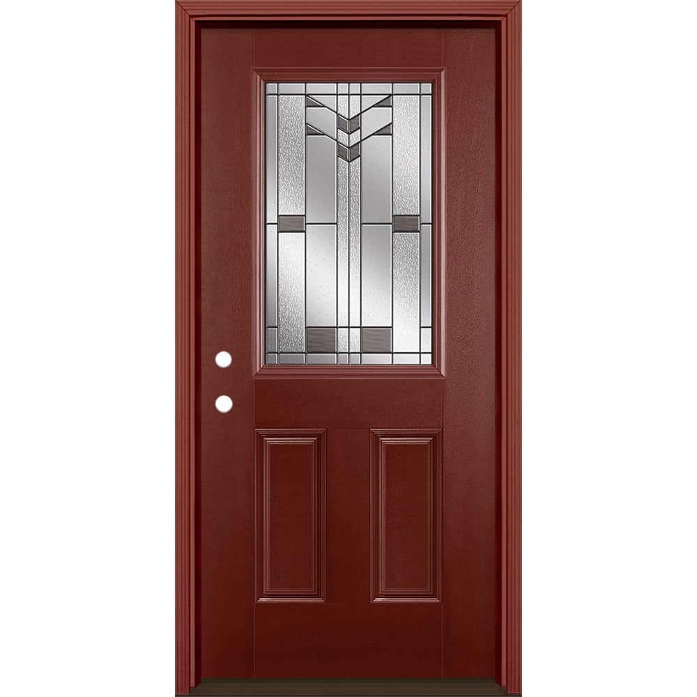 Masonite 3420252 Frontier 36-in x 80-in x 4-9/16-in Fiberglass Half lite Right-hand inswing Wineberry Stained Prehung Front Door with Brickmould Insulating core