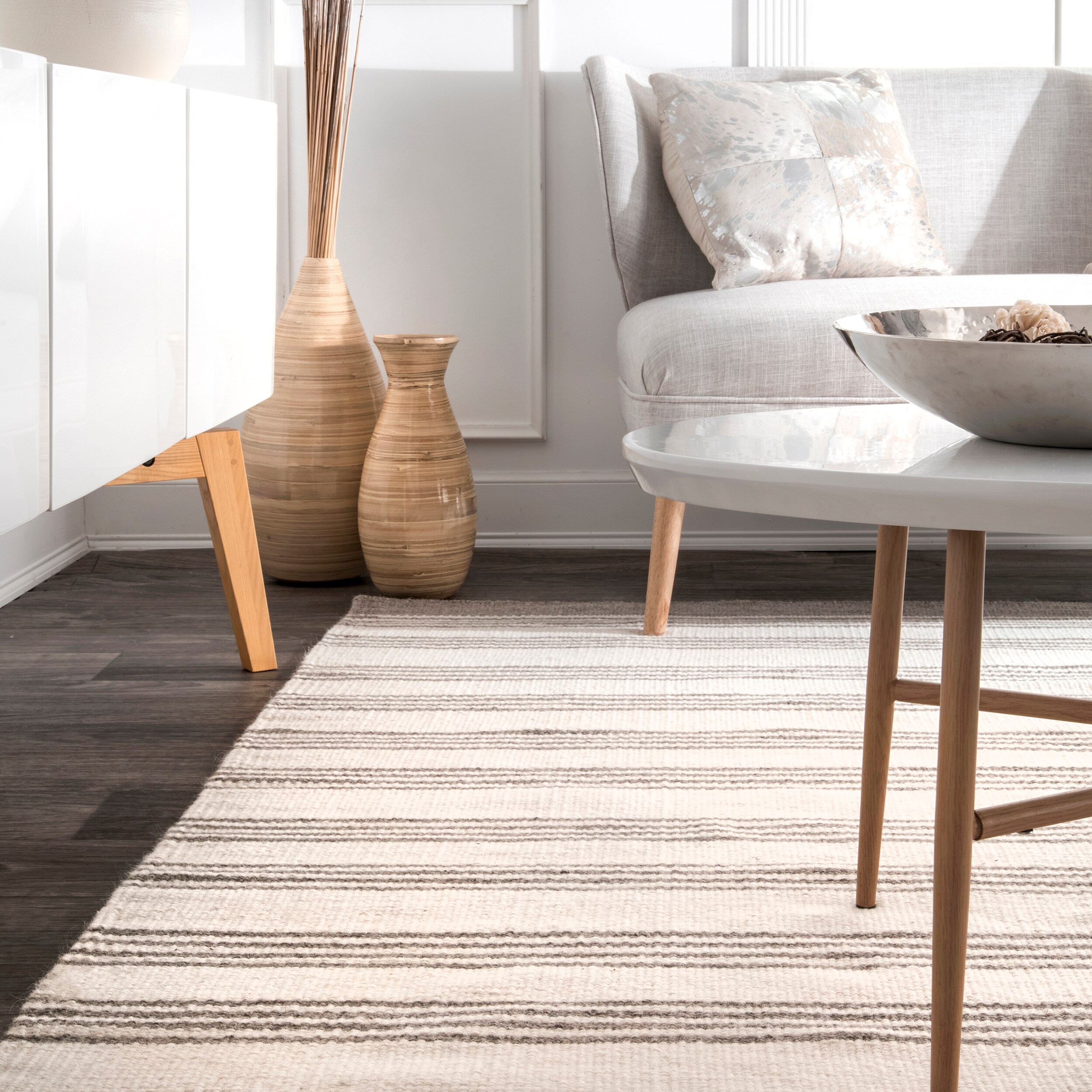 Handmade Beige and Brown Wool Striped 6' x 9' Area Rug