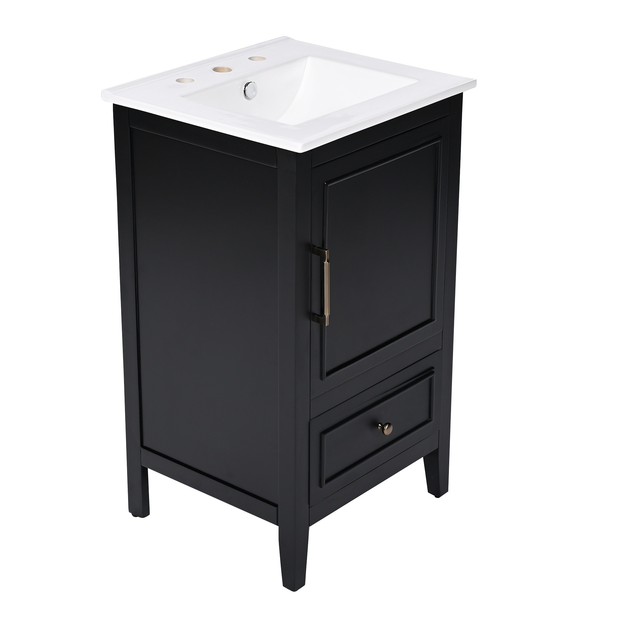 LIVACA 20 inch Black Solid Rubber Wood and MDF Board Bathroom Vanity with Sink with Cabinet Door Shelf Storage and Adjustable Foot Pads
