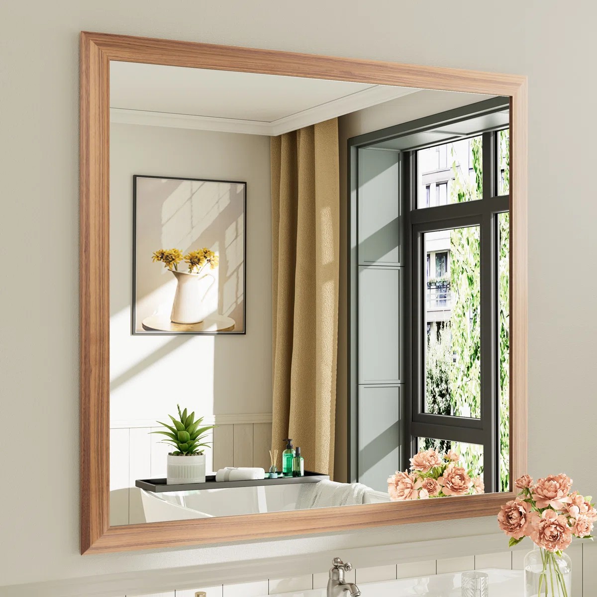 Blisstyle - Tempered Glass Horizontally and Vertically 40-in x 38-in Framed Rectangle Bathroom Va...