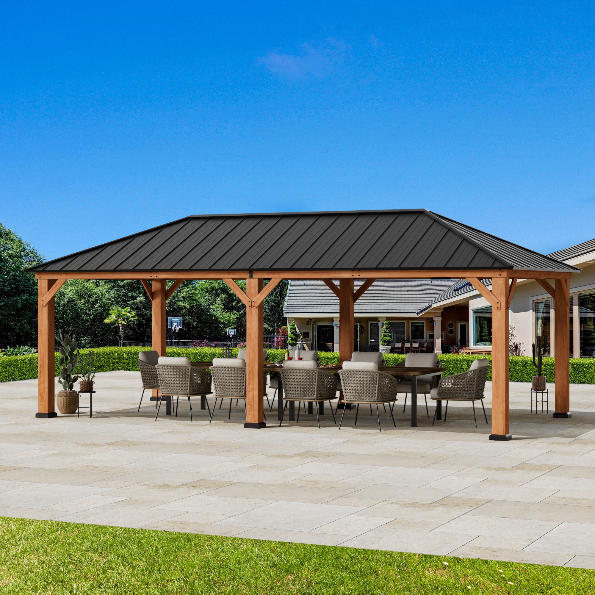 ELEVATE OUTDOORS ELO1060471224 24-ft x 12-ft Arbor Brown Gazebo with Hardtop Roof