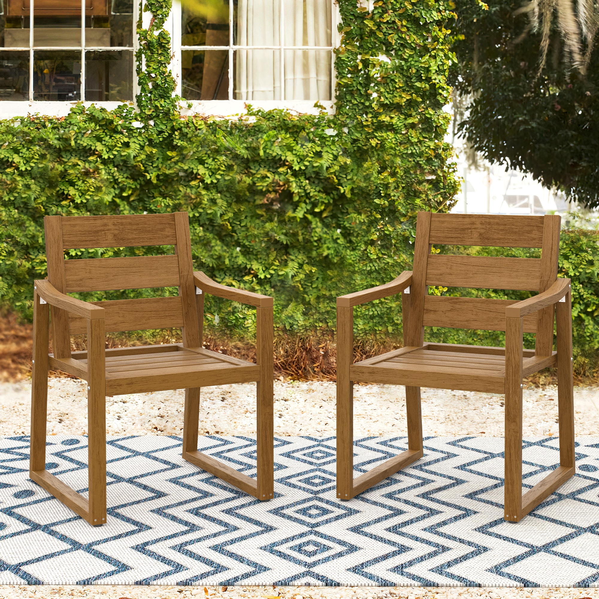 LUE BONA 2LB23DC0004-200LS Set of 2 Stackable Teak HDPE Frame Stationary Dining Chair with Slat Seat
