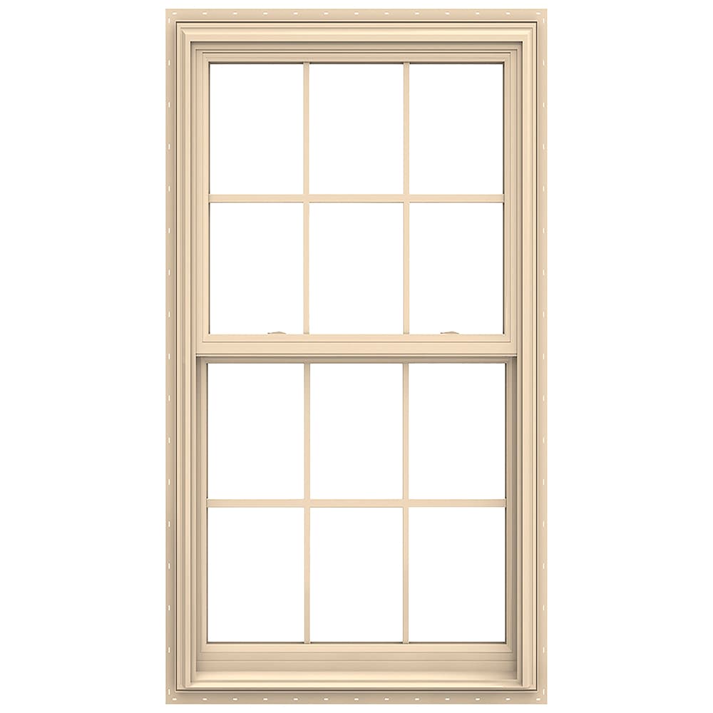 JELD-WEN LOWOLJW179200155 V-2500 31-1/2-in x 61-1/2-in Almond Almond Vinyl New construction Double Hung Window Low-E argon Double Pane Glass with Grids (Full Screen Included)
