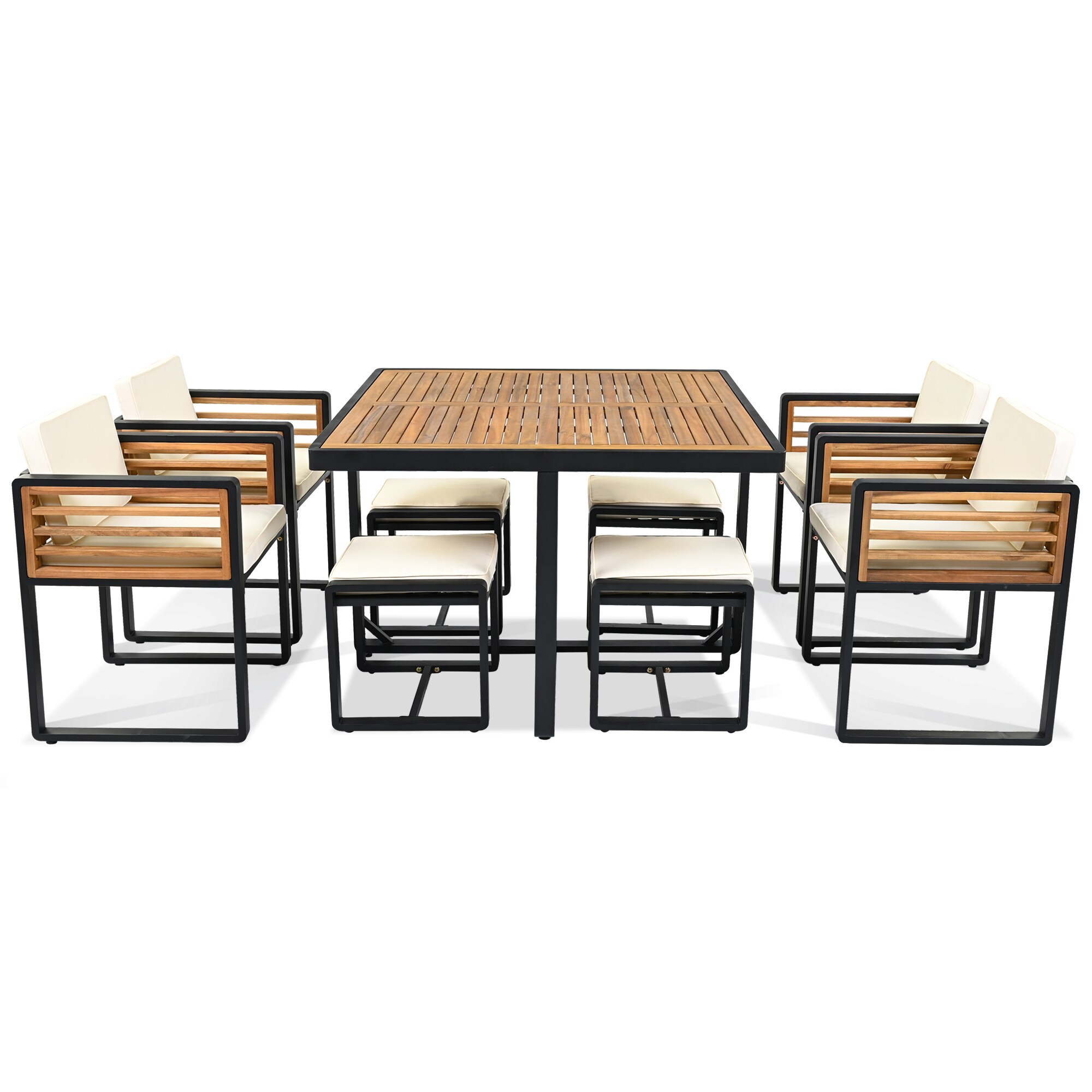 Bybafun YA0200068 9 -Piece Patio Conversation Set with Off-white Cushions