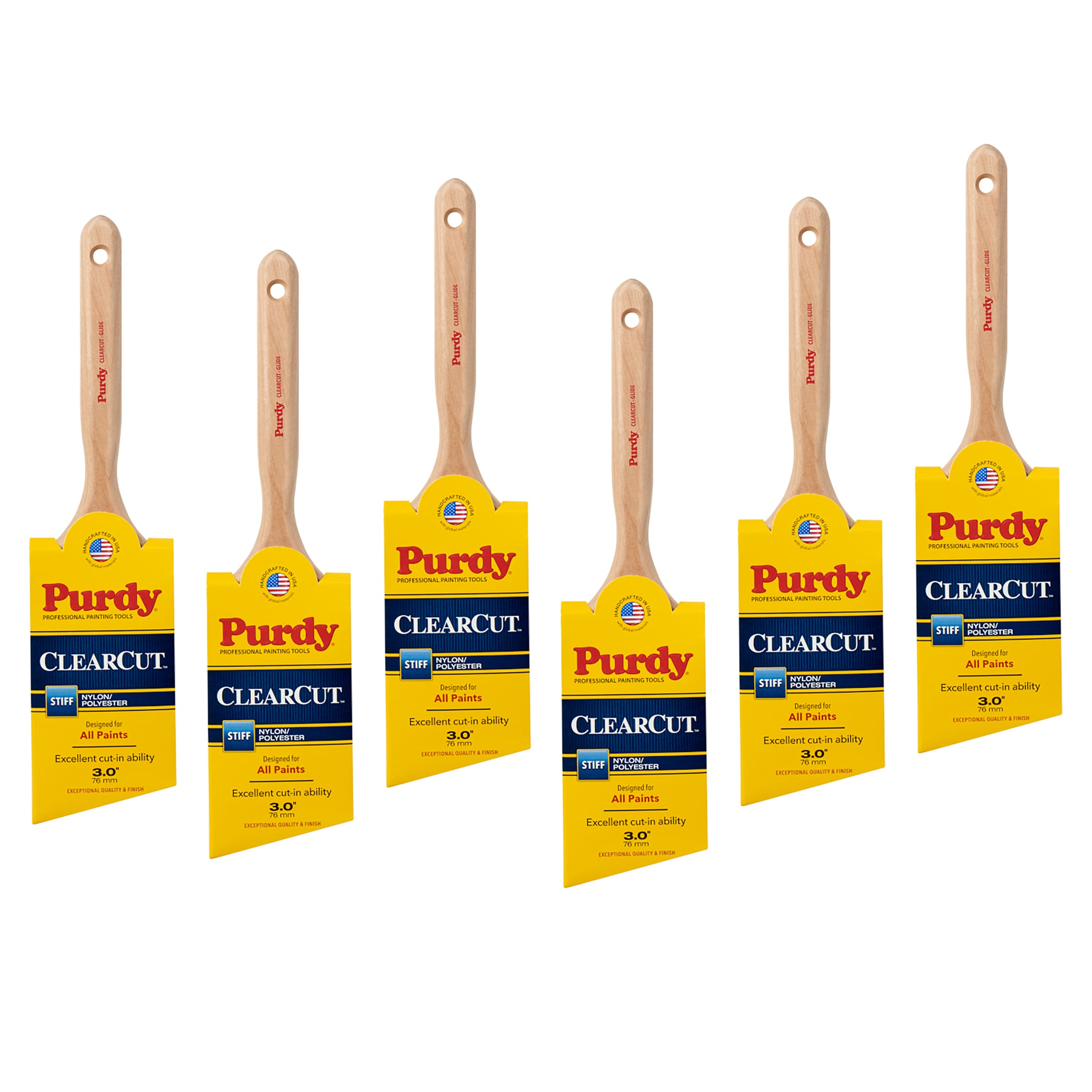 Purdy 144152130SOS Clearcut 3-in Reusable Nylon - polyester blend Angle General purpose brush 6 -Pack
